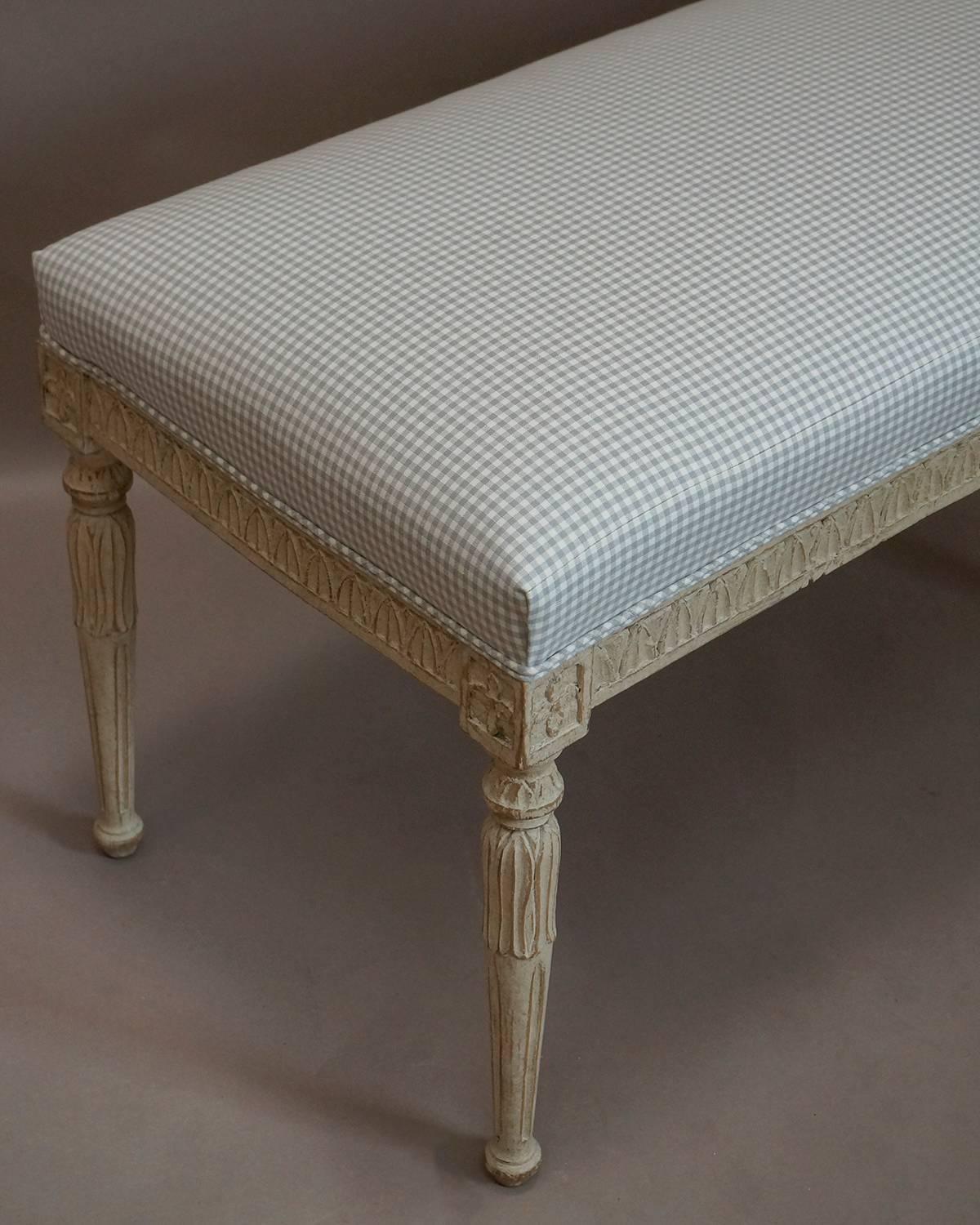 Hand-Carved 19th Century Gustavian Style Bench