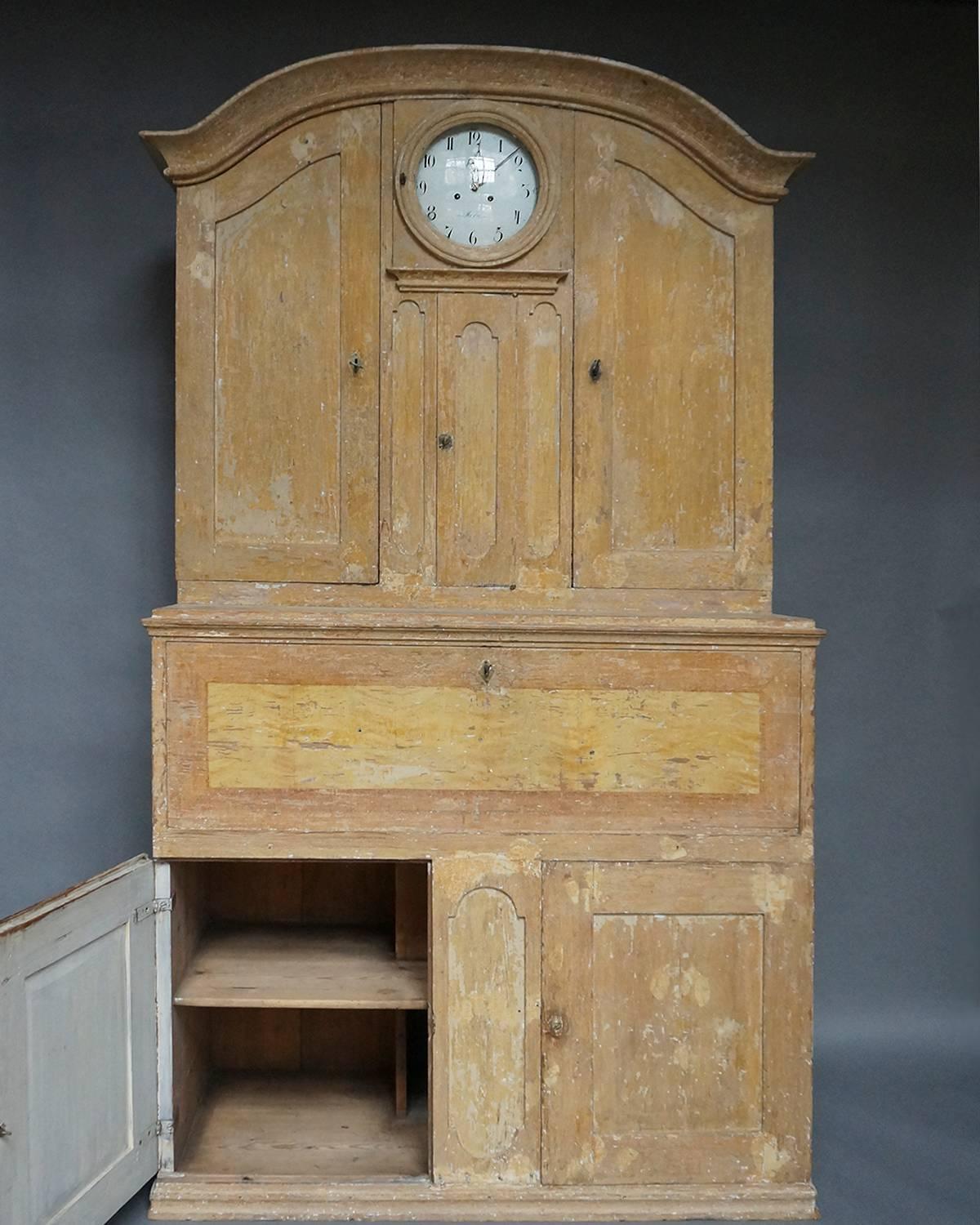 Baroque Period Secretary with Clock from Hälsingland