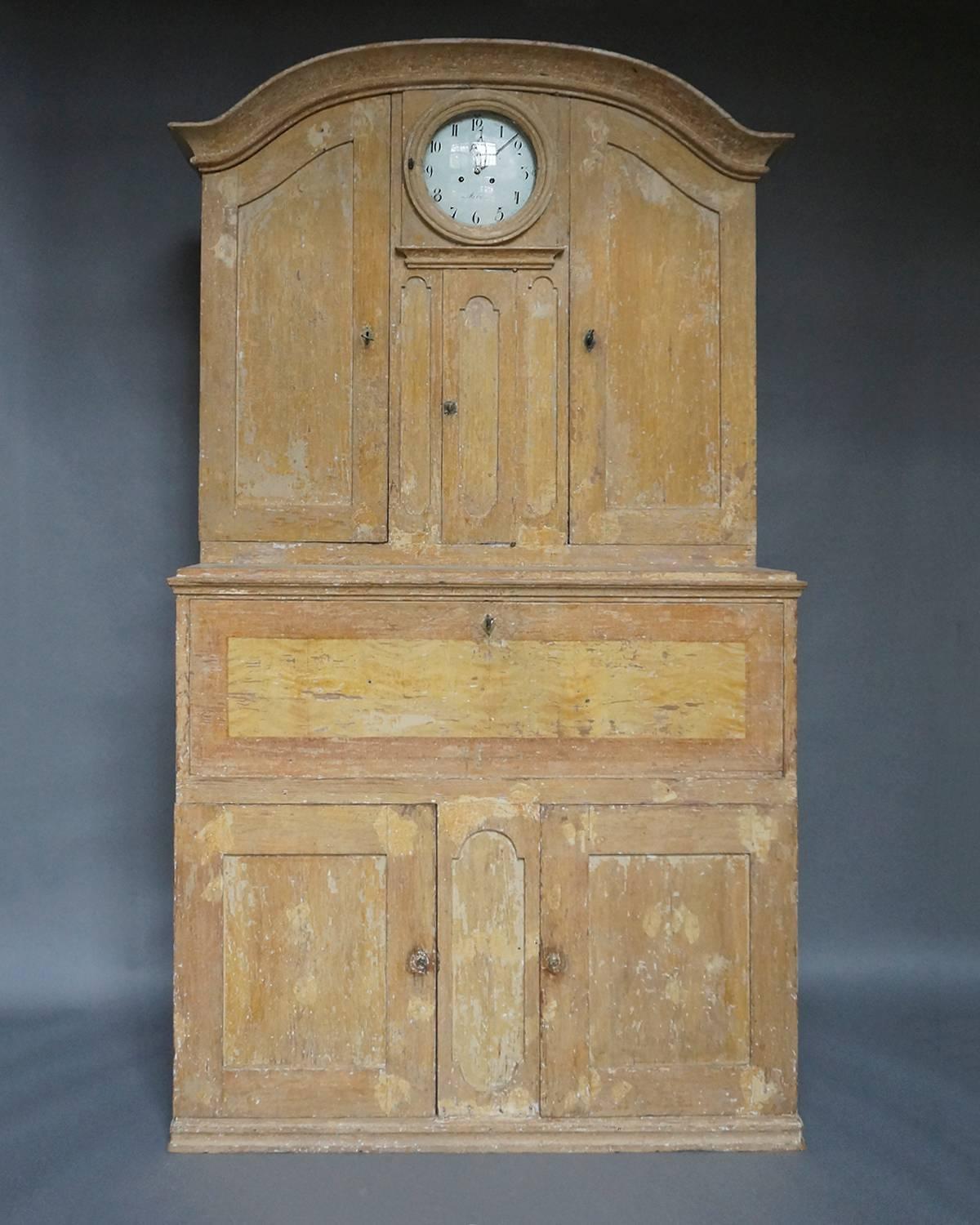 Swedish Period Secretary with Clock from Hälsingland