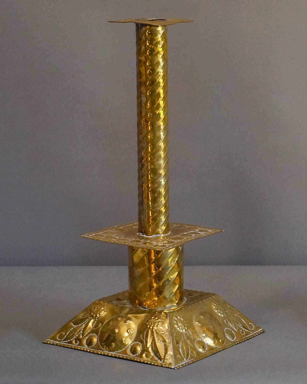 Gustavian Pair of Swedish Brass Candlesticks For Sale