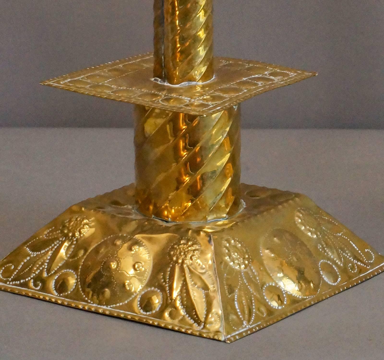 Pair of Swedish Brass Candlesticks In Excellent Condition For Sale In Great Barrington, MA