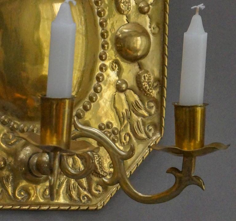 Pair of HandHammered Swedish Brass Sconces For Sale at 1stdibs