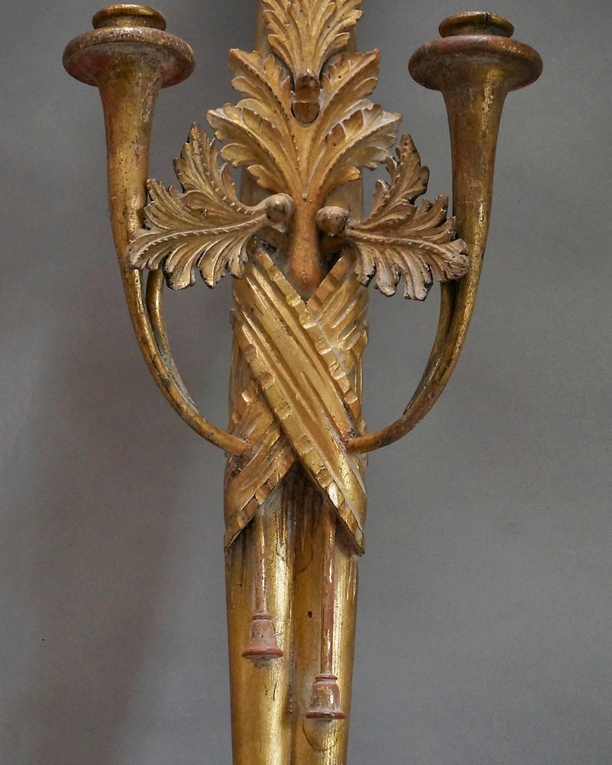 Hand-Carved Pair of Swedish Empire Candle Sconces