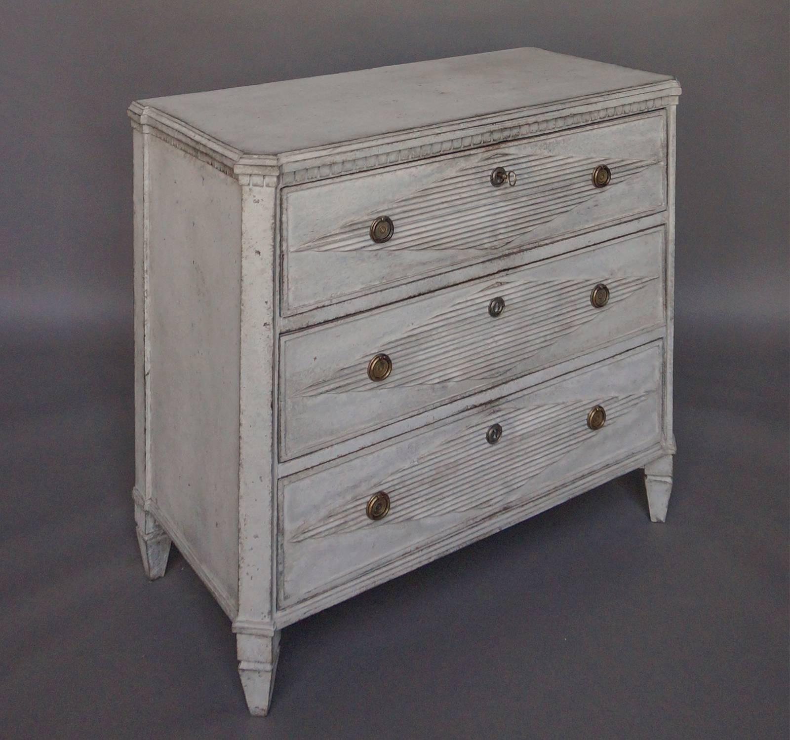 Hand-Carved Swedish Chest of Drawers with Reeded Lozenges