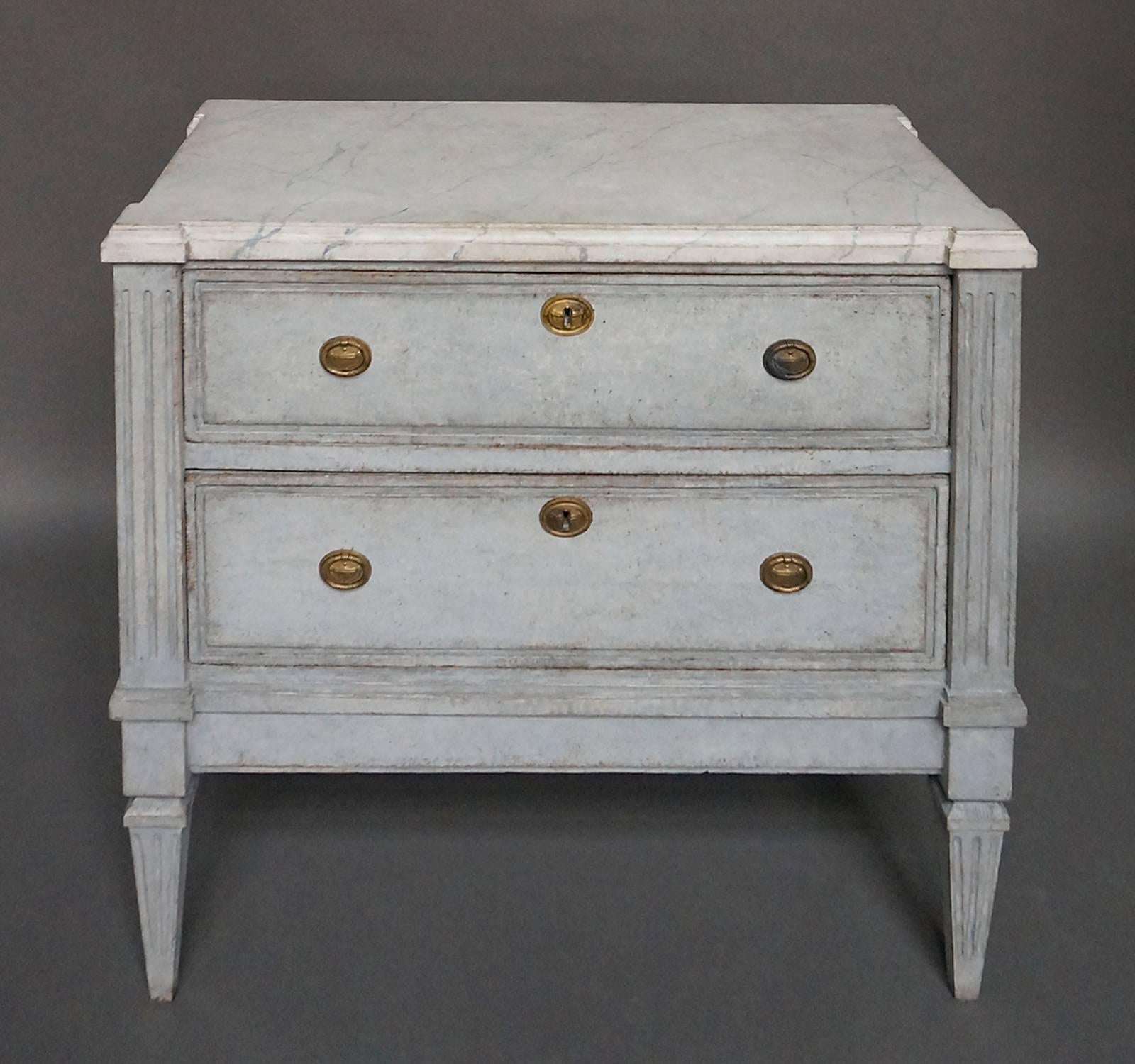 Cold-Painted Pair of Swedish Neoclassical Two-Drawer Chests