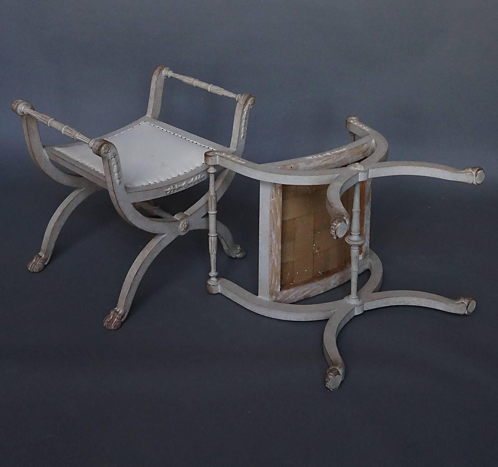 Swedish Pair of Curule Stools in the Gustavian Style