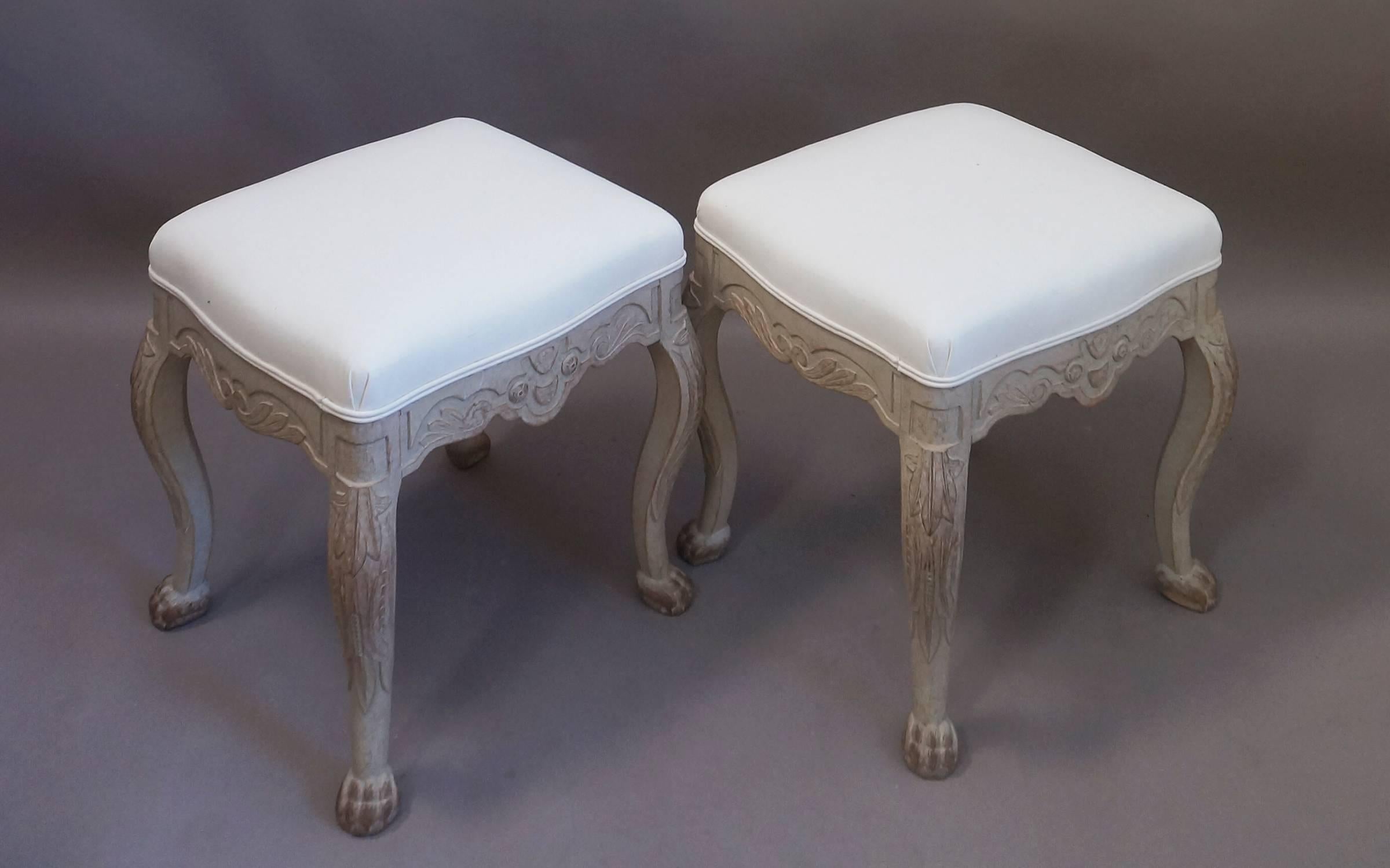 Painted Pair of Antique Swedish Rococo Style Stools