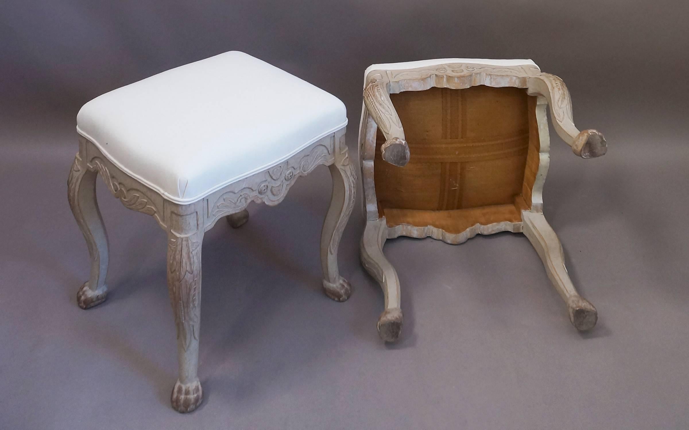 Upholstery Pair of Antique Swedish Rococo Style Stools