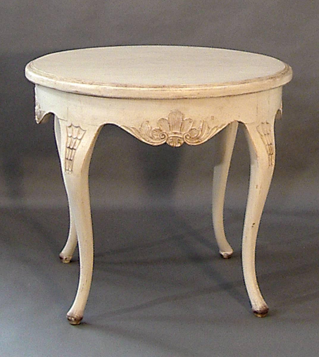 Swedish table in the Rococo style, circa 1910, with graceful cabriole legs. Wonderful carving on both the apron and the legs. Excellent condition.