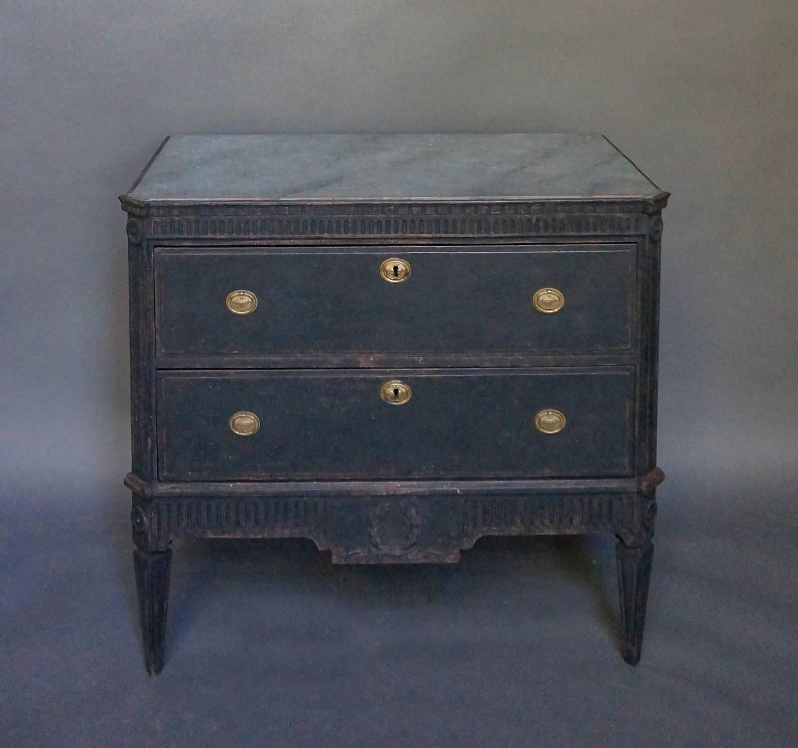 Swedish Pair of Black Painted Gustavian Style Commodes