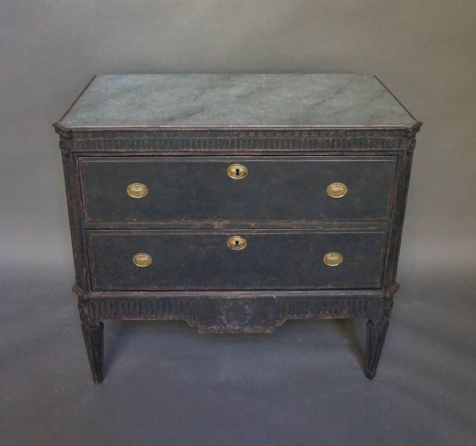 Hand-Carved Pair of Black Painted Gustavian Style Commodes