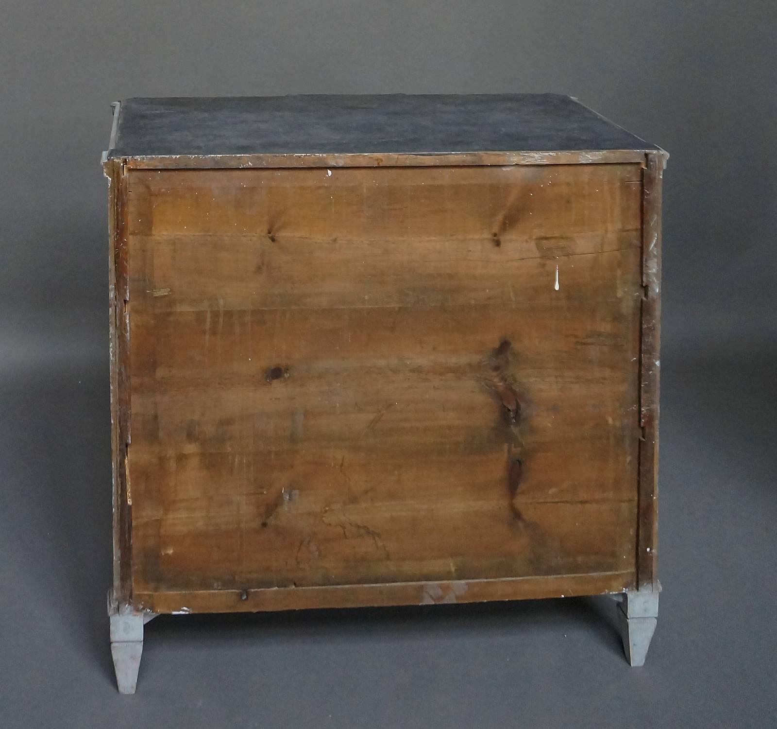 Wood Gustavian Style Commode in Worn Gray Paint