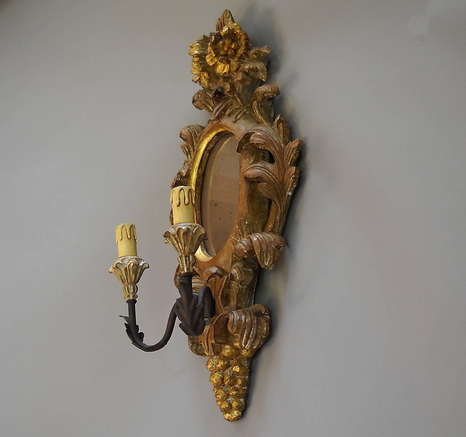 Danish Mirrored Two-Light Sconce For Sale