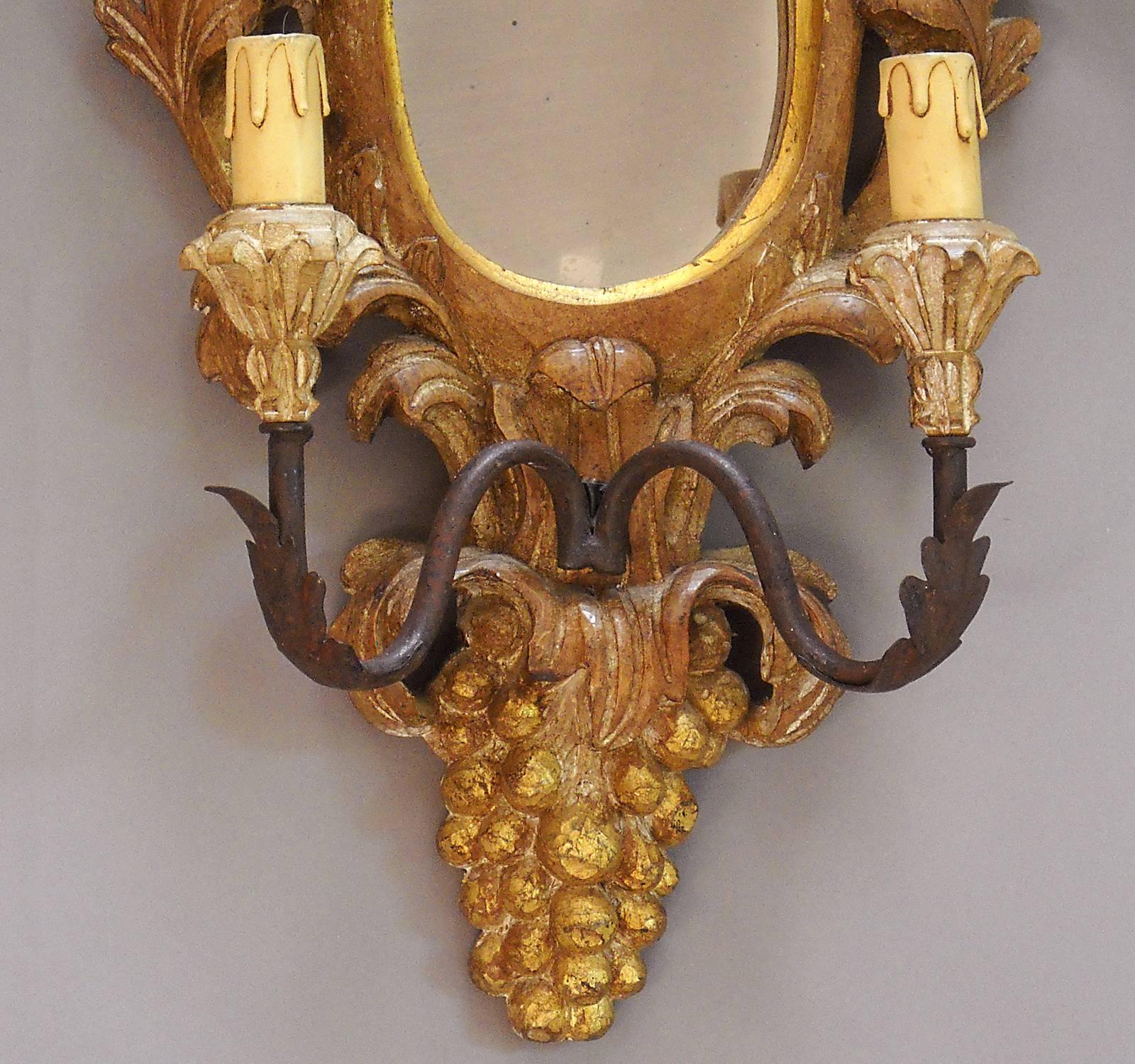 Rococo Mirrored Two-Light Sconce For Sale