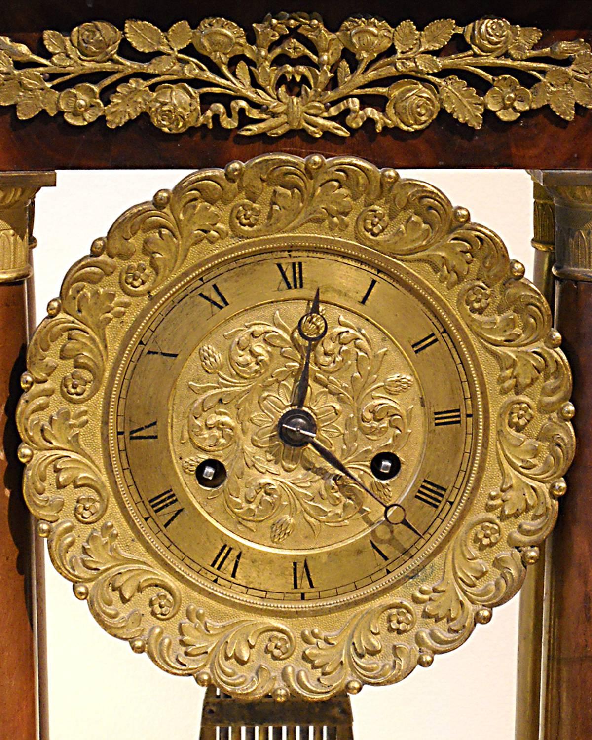 Charles X Mahogany Mantel Clock In Excellent Condition For Sale In Great Barrington, MA