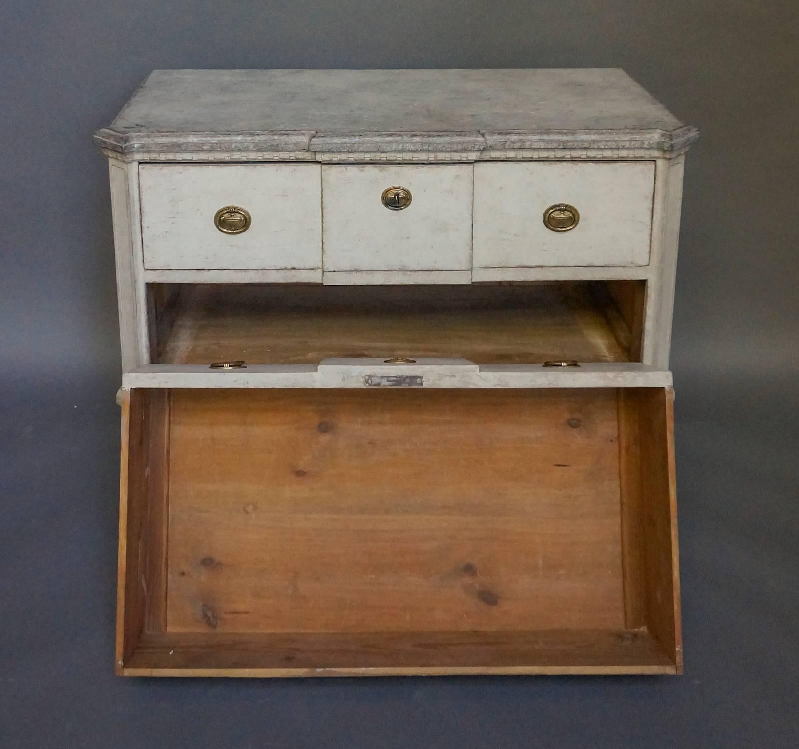 Hand-Carved Pair of Swedish Commodes with Faux Marble Tops