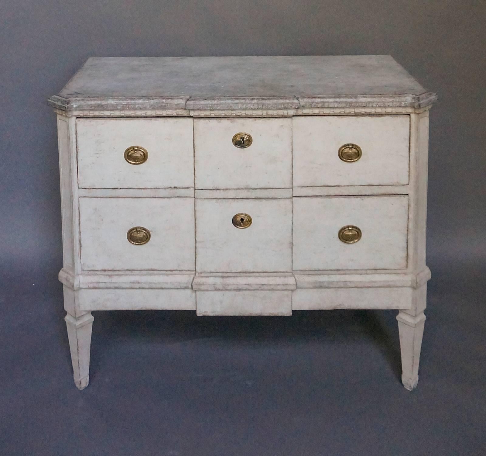 Gustavian Pair of Swedish Commodes with Faux Marble Tops