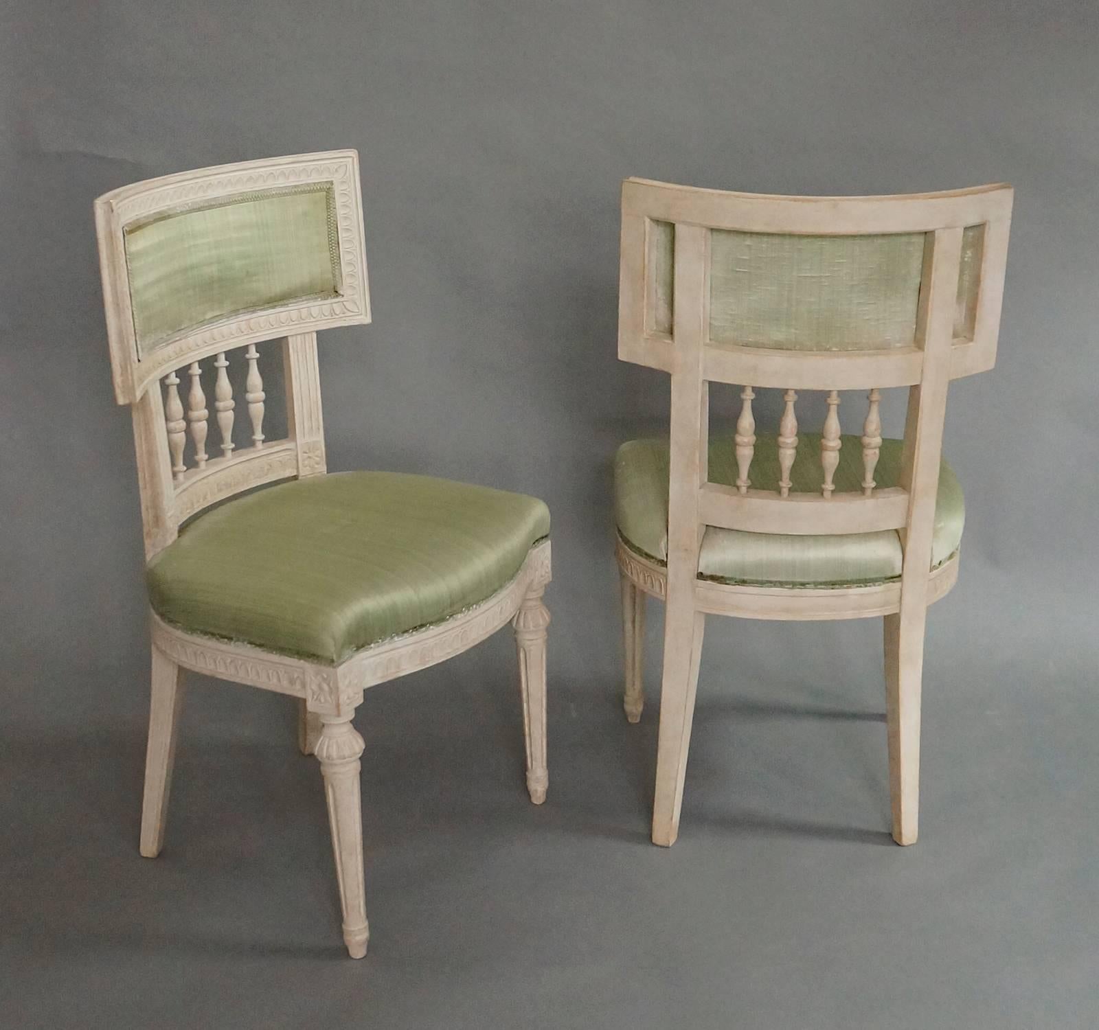 Set of Eight Swedish Dining Chairs with Neoclassical Elements In Excellent Condition In Great Barrington, MA