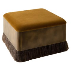 horse hair ottoman Konekt Thing 4 Square Ottoman - Antique Brass, Horse Hair and Velvet