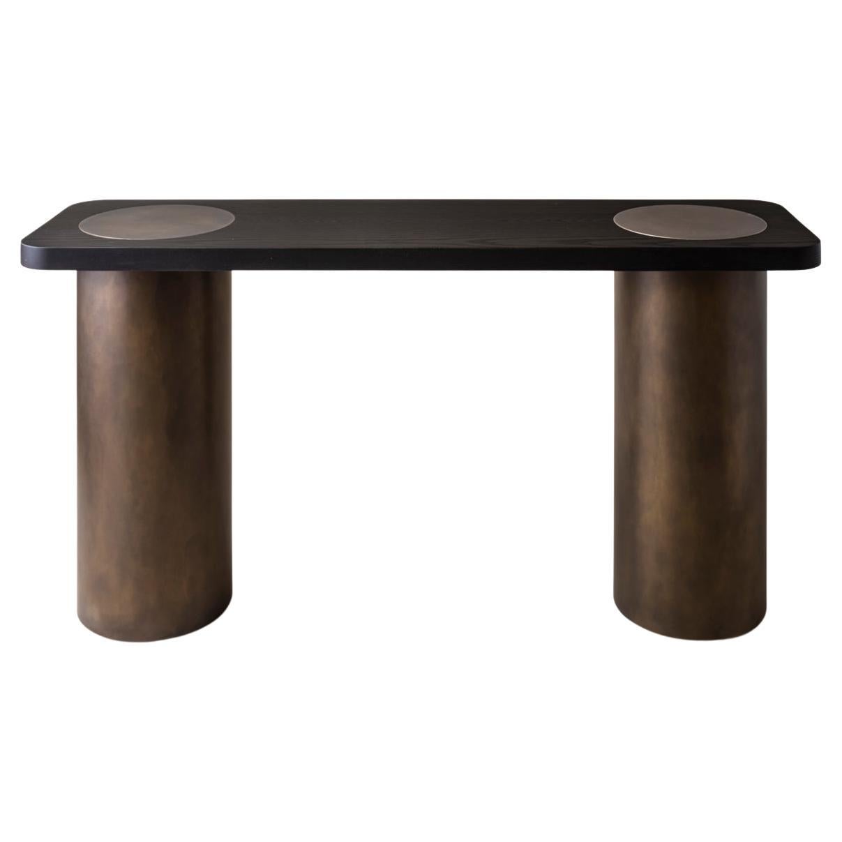 Konekt Silo Console Table - Blackened Ash and Oil-Rubbed Bronze For Sale