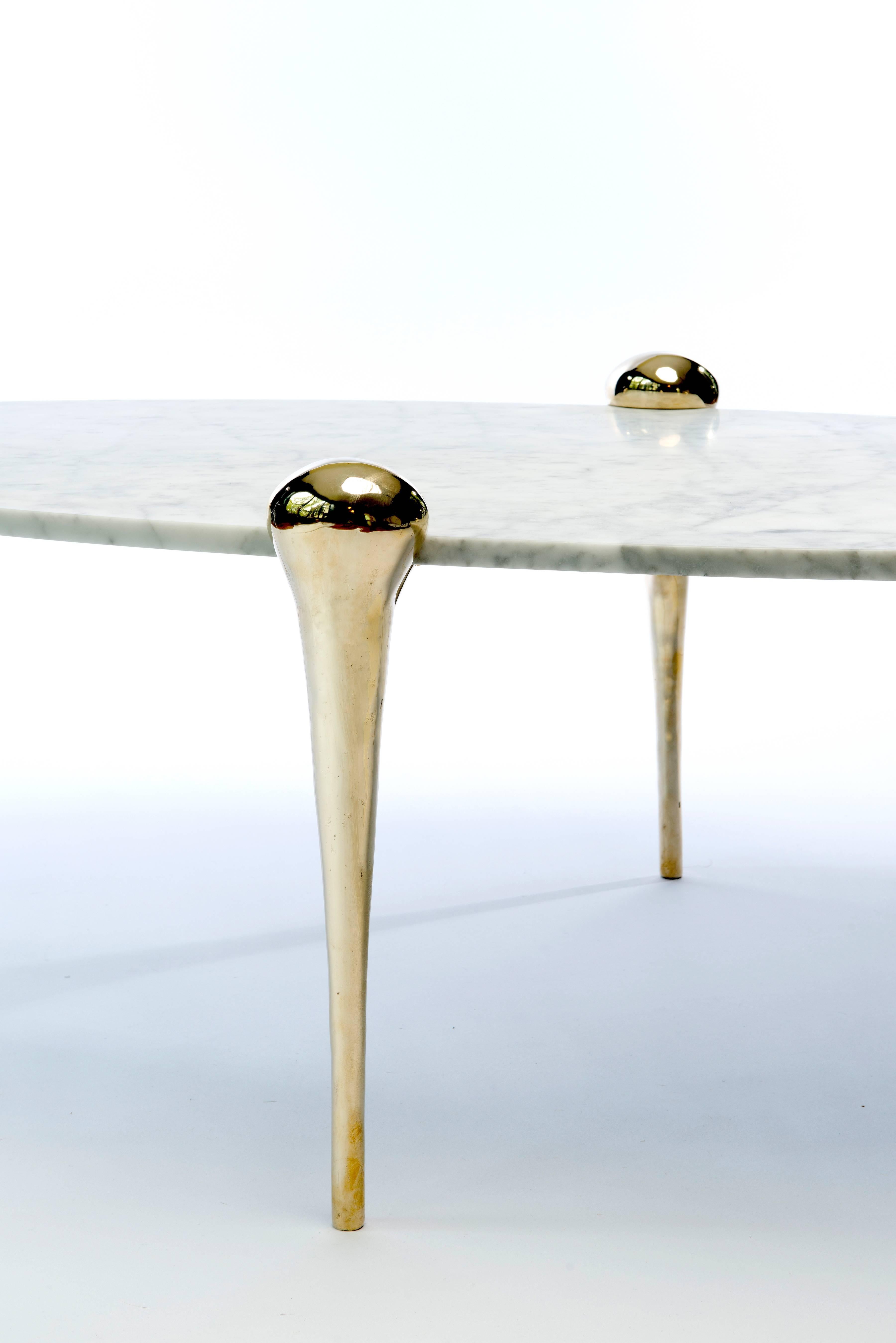 Polished Konekt Petra Coffee Table with Sahara Noir Marble and Cast Bronze Legs For Sale