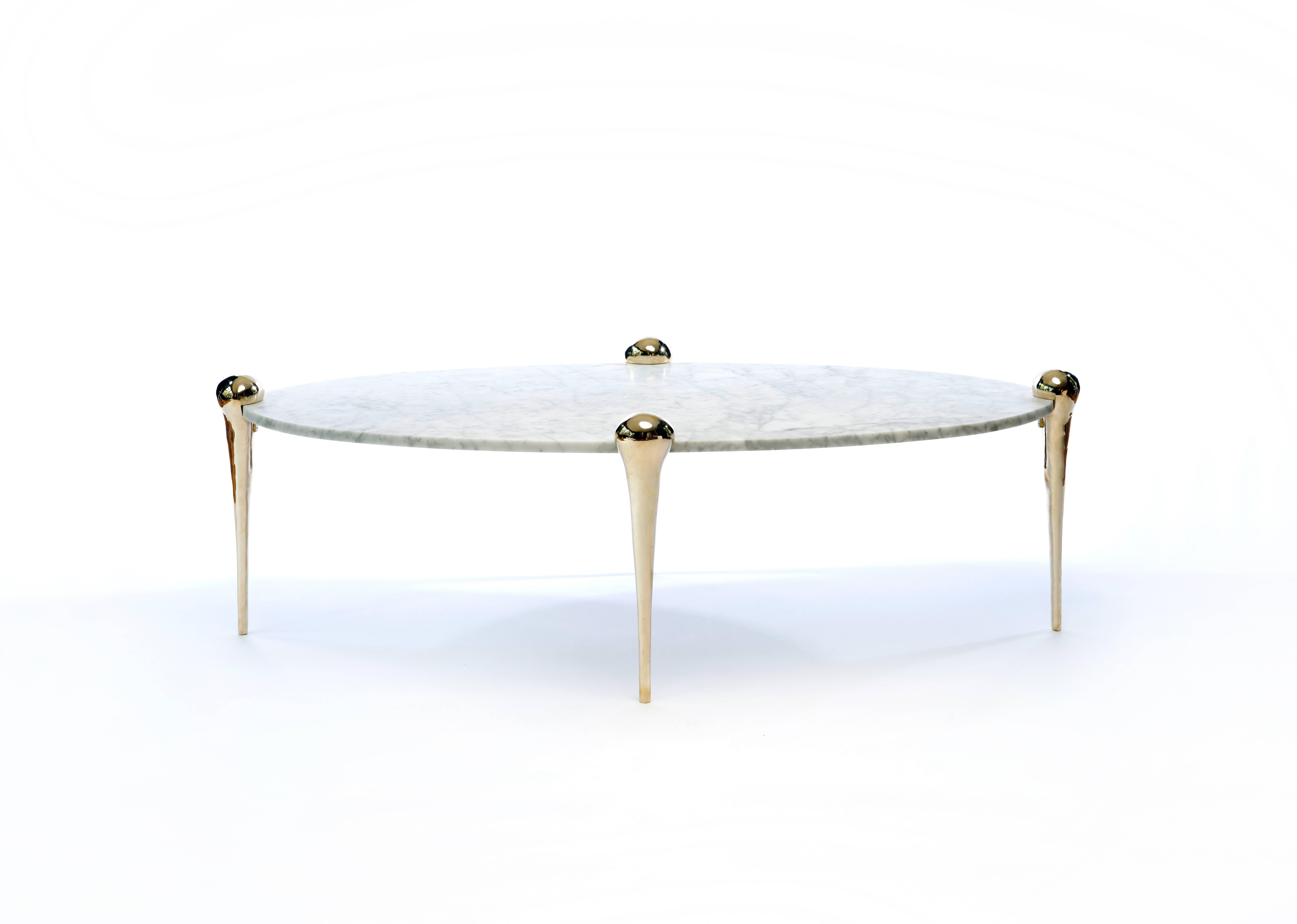 American Konekt Petra Coffee Table with Sahara Noir Marble and Cast Bronze Legs For Sale