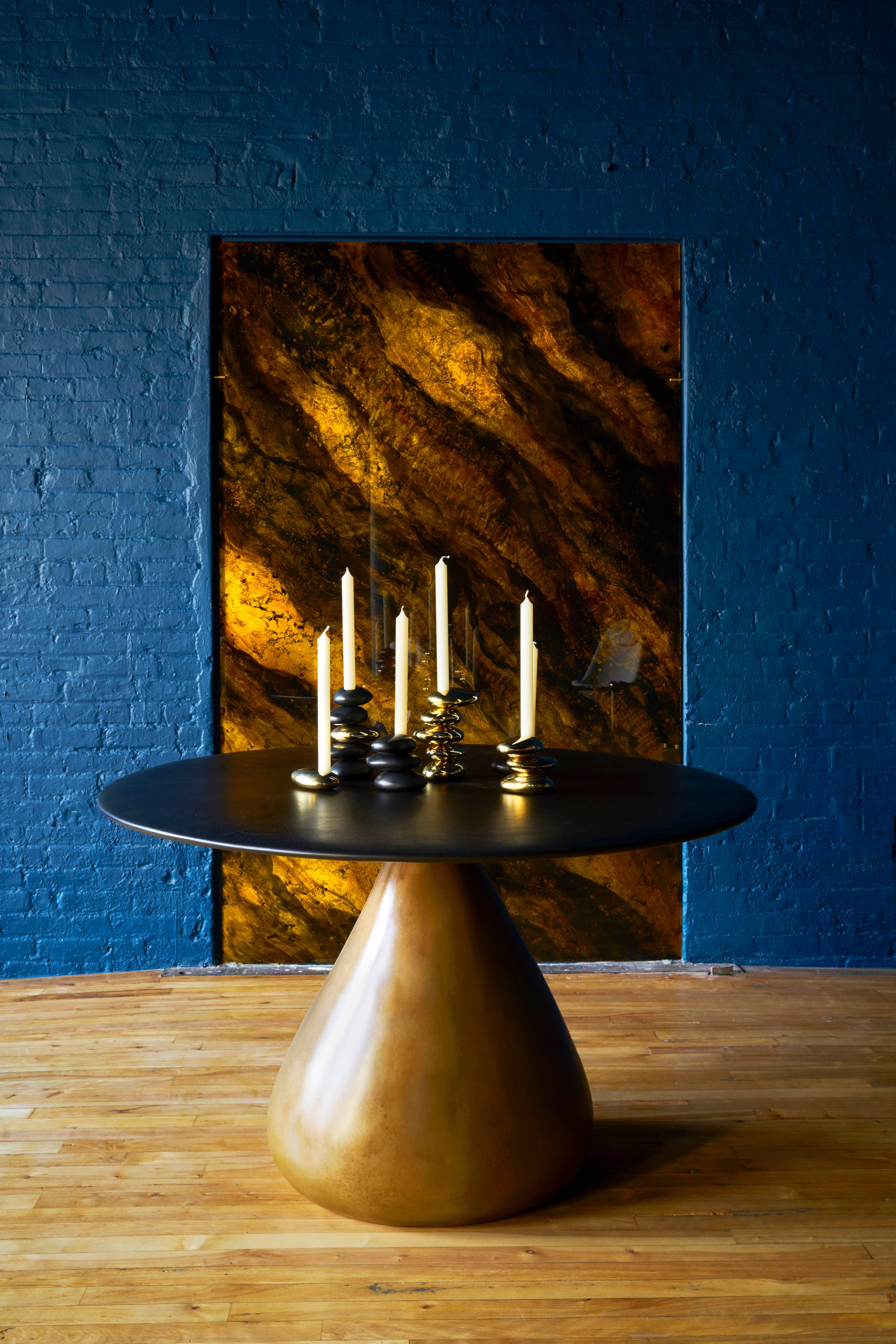 Contemporary Blackened and Polished Brass 5 Stack 'Stone' Candleholder by Konekt 2
