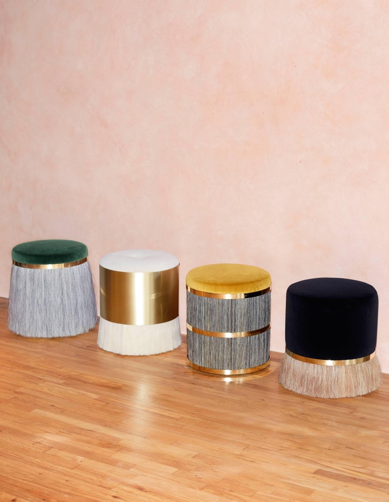Contemporary 'Thing 3' Stool Pouf Ottoman with Brass and Horse Hair by