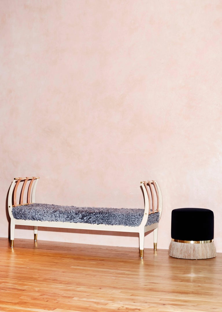 Contemporary 'Thing 3' Stool Pouf Ottoman with Brass and Horse Hair by