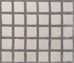 Pieces Maschi Geometric Grid Print Grey Neutral Hand Tufted Modern Rug Carpet