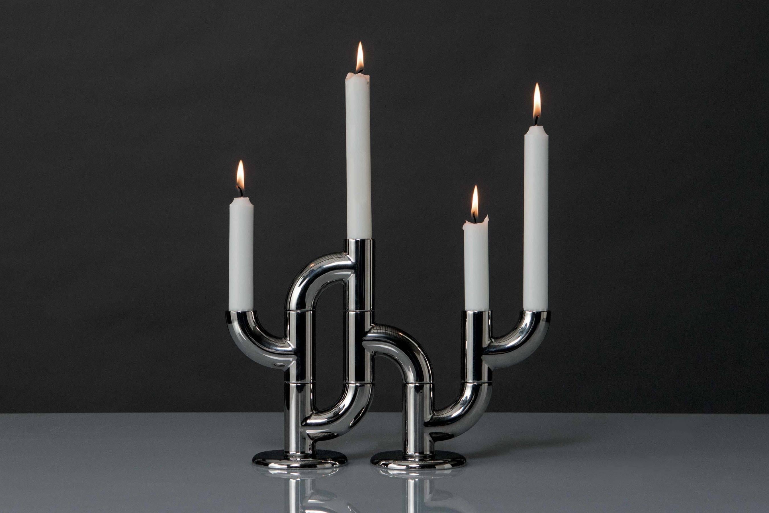 Swedish Alia SINGLE, 21st Century Minimal Chrome Plating Stackable Candleholder For Sale
