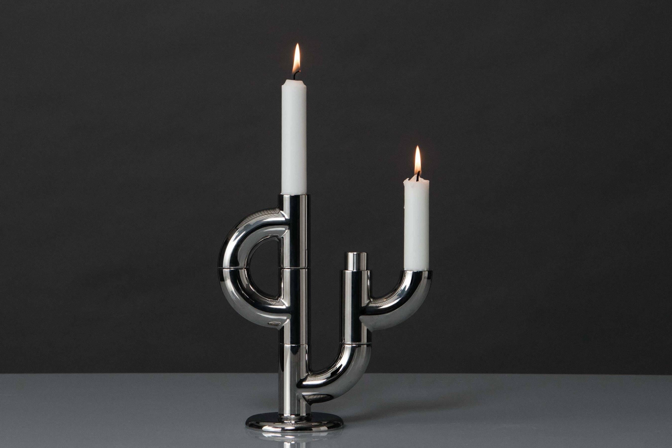 Alia SINGLE, 21st Century Minimal Chrome Plating Stackable Candleholder In New Condition For Sale In Stockholm, SE