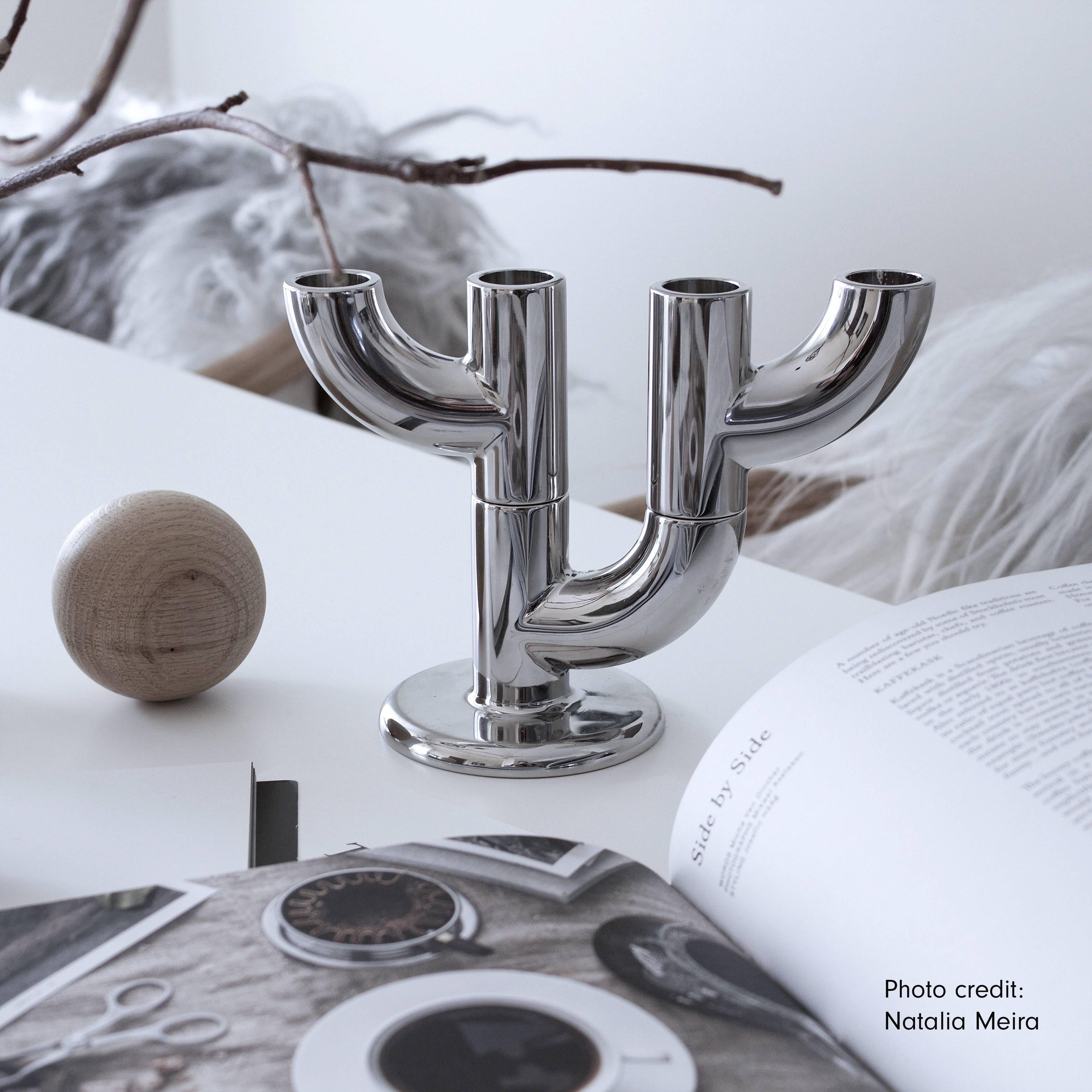 Contemporary Alia SINGLE, 21st Century Minimal Chrome Plating Stackable Candleholder For Sale