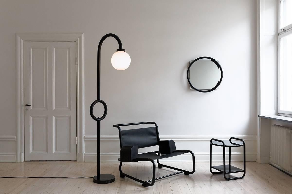 Blackened Vima Mirror, 21th Century Contemporary Style Bauhaus Steel Tube Modernist Mirror For Sale