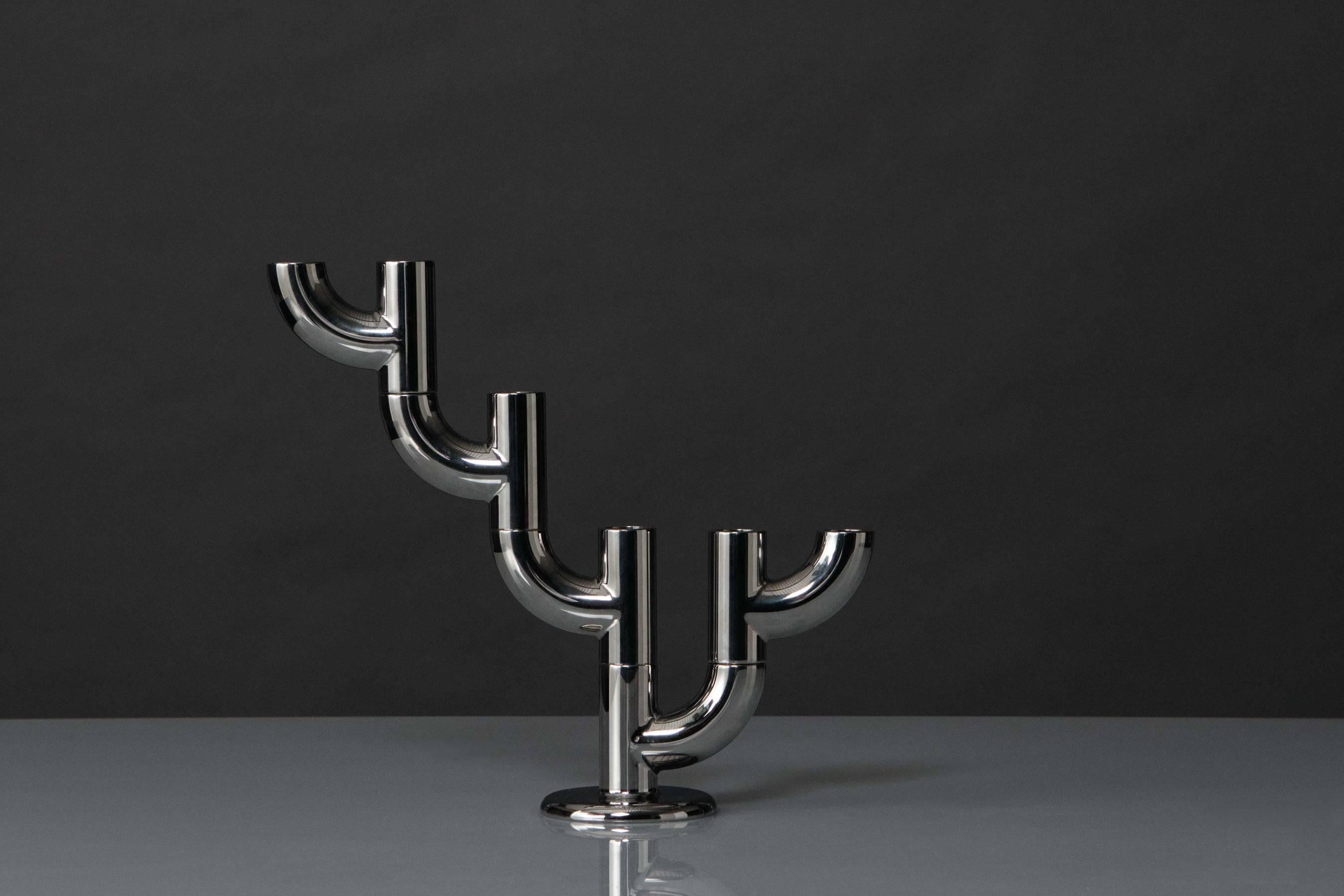 Alia FOOT, 21st Century Minimal Chrome Plating Stackable Candleholder In New Condition For Sale In Stockholm, SE