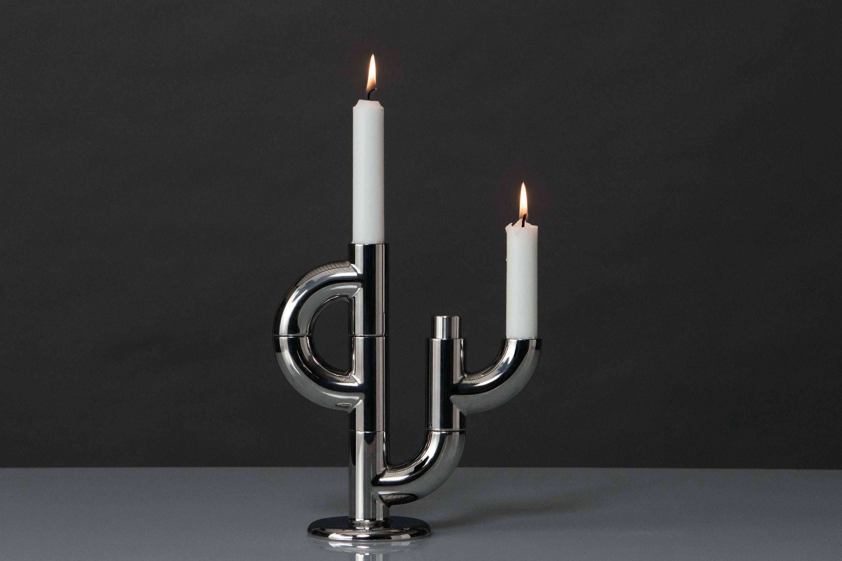 Contemporary Alia FOOT, 21st Century Minimal Chrome Plating Stackable Candleholder For Sale