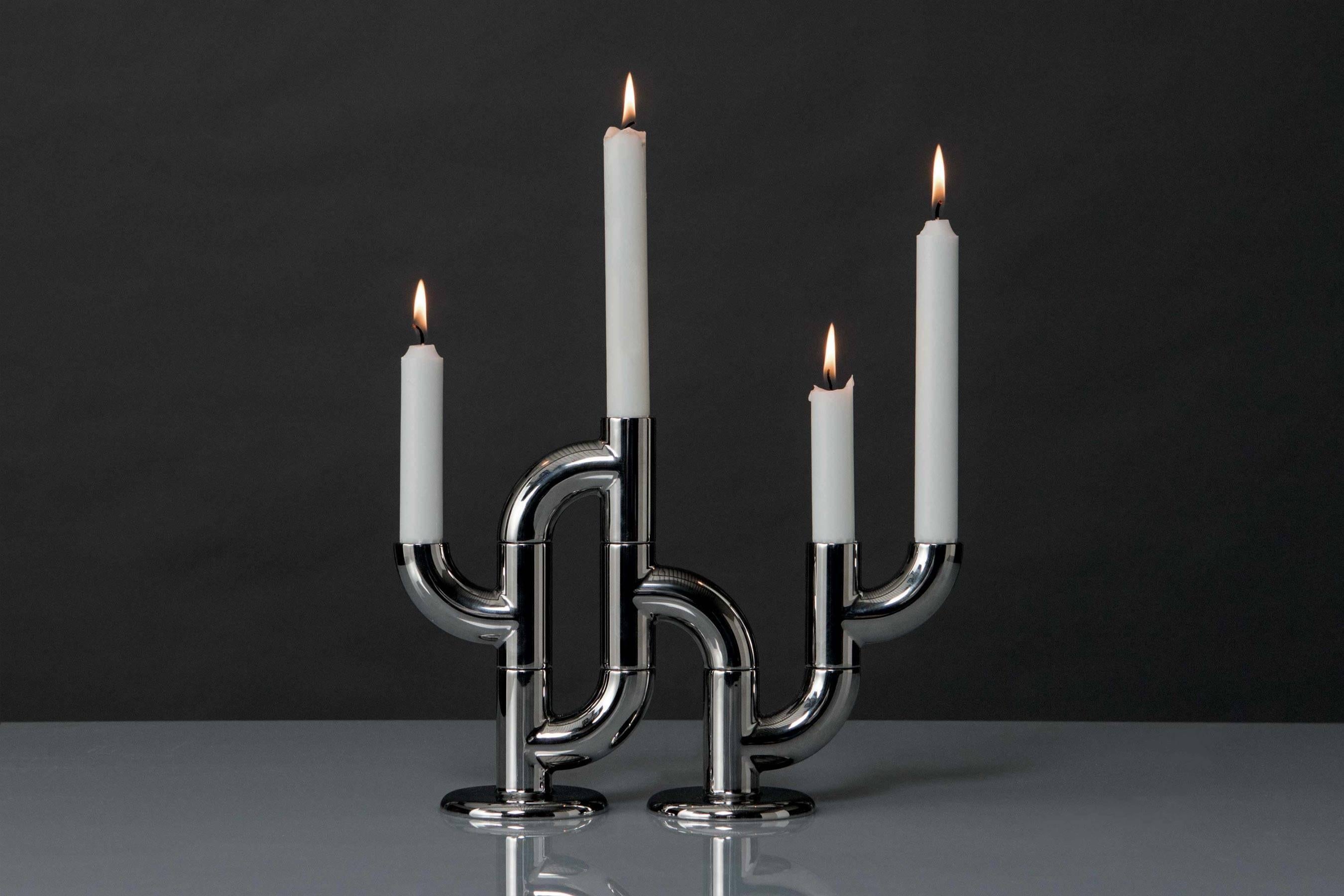 Cast Alia FOOT, 21st Century Minimal Chrome Plating Stackable Candleholder For Sale