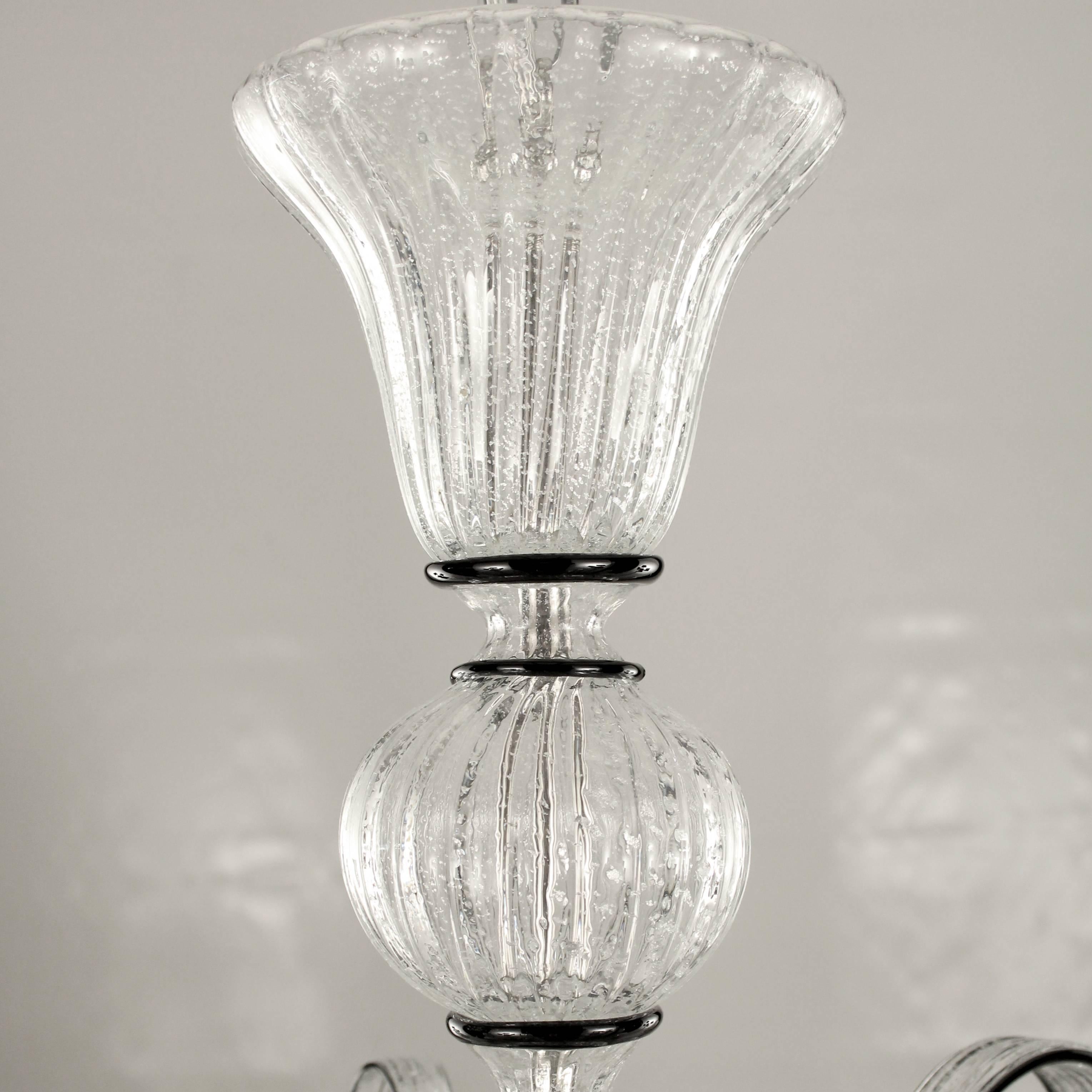 Chandelier Murano Blown Glass Silver Leaf and Black Trimmings, Italian  Style In Excellent Condition For Sale In Montichiari, IT