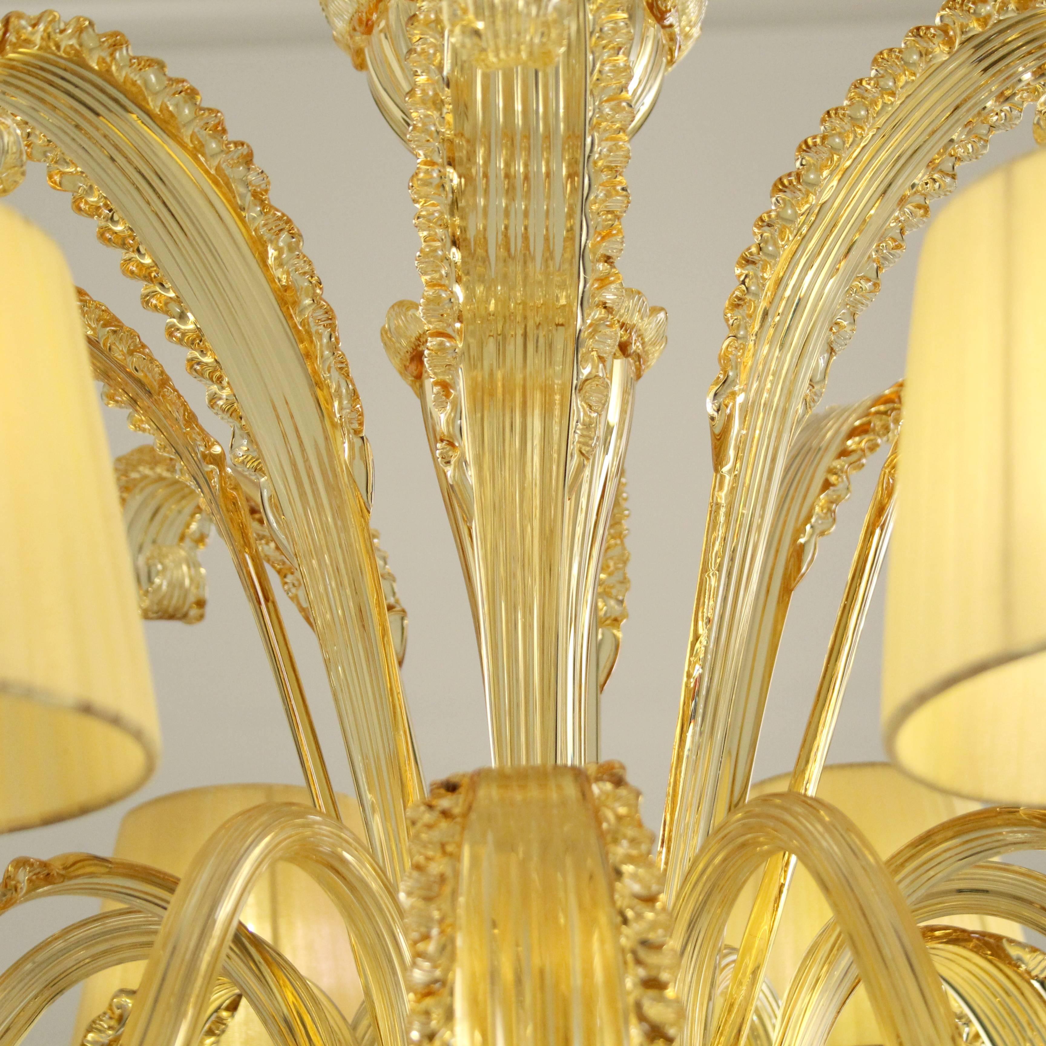 Art Deco Glass Murano Chandelier Deco Style, Honey Amber, Lampshades Italian Fine Art For Sale