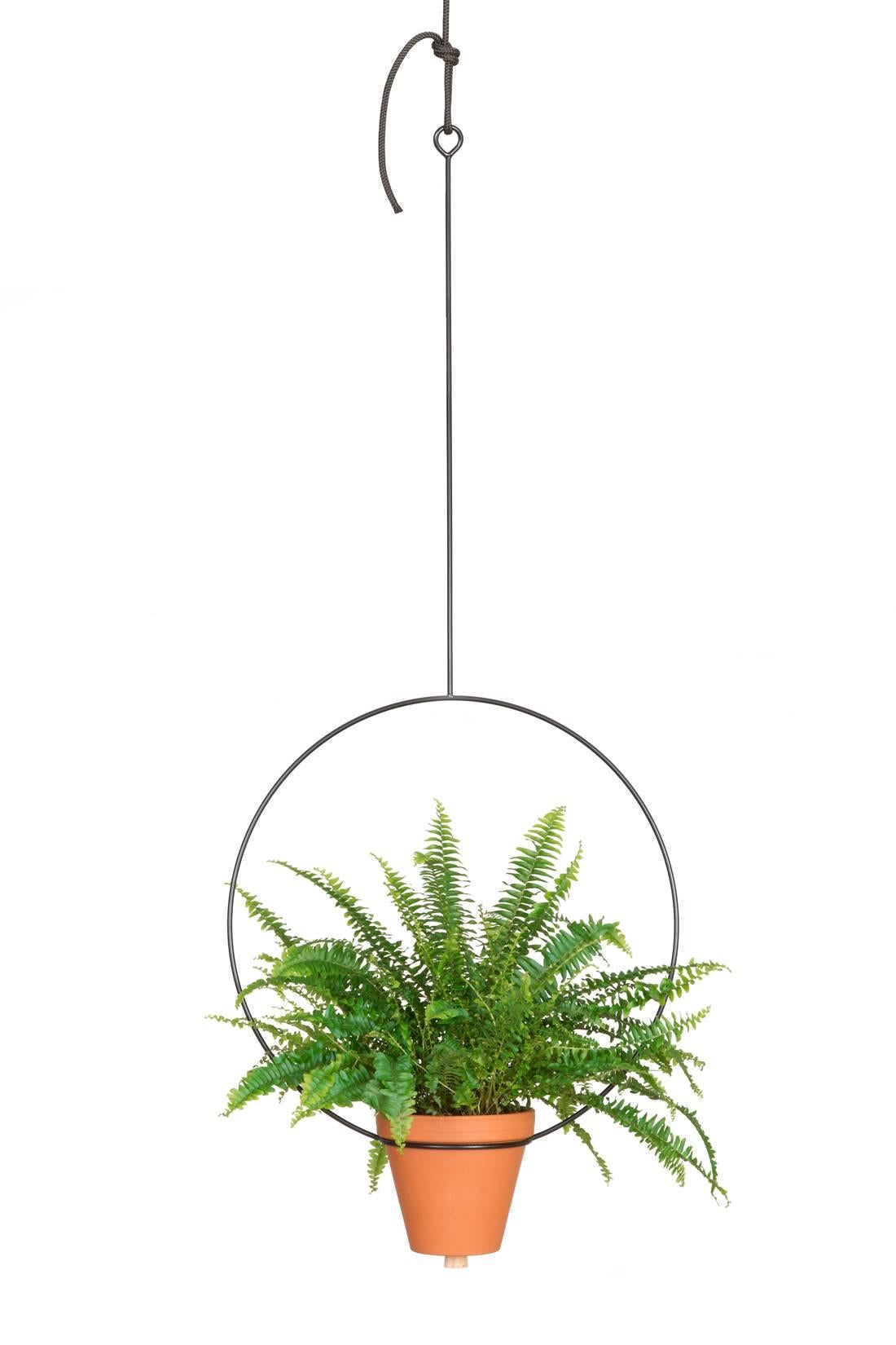 The right frame: Theo is a minimalistic exoskeletons in the form of a circle designed to hold your differently sized potted plants. Theo is made of powder coated steel in black and is available in the three basic forms: circle, triangle and