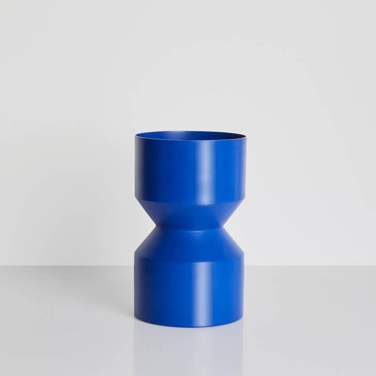 Minimalist 21st Century Contemporary Design, Aluminium Minimal Tri-Cut Vase in Blue For Sale