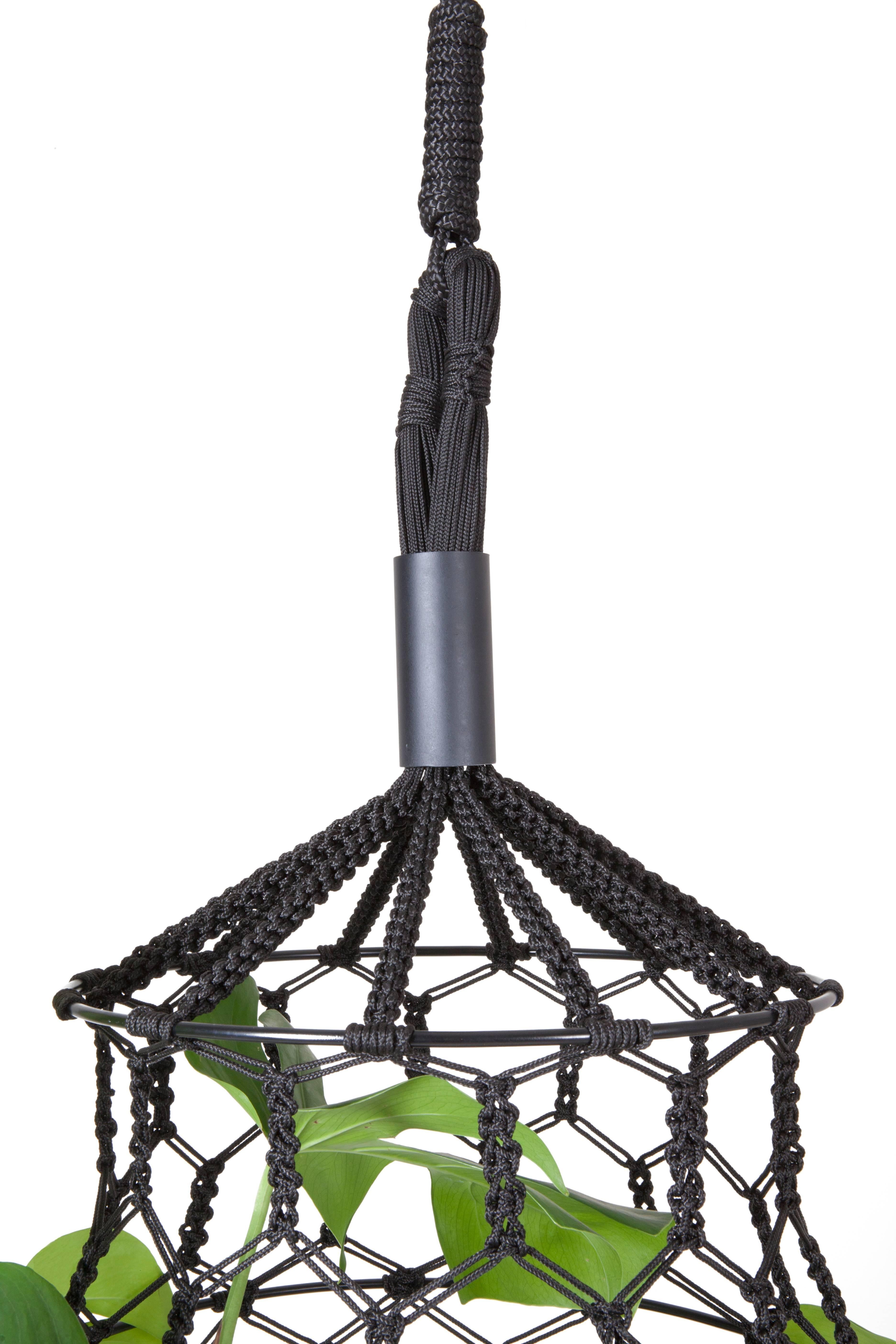 Minimalist 21st Century Contemporary Design, Macramé Minimal Lucille Flower Cocoon in Black For Sale