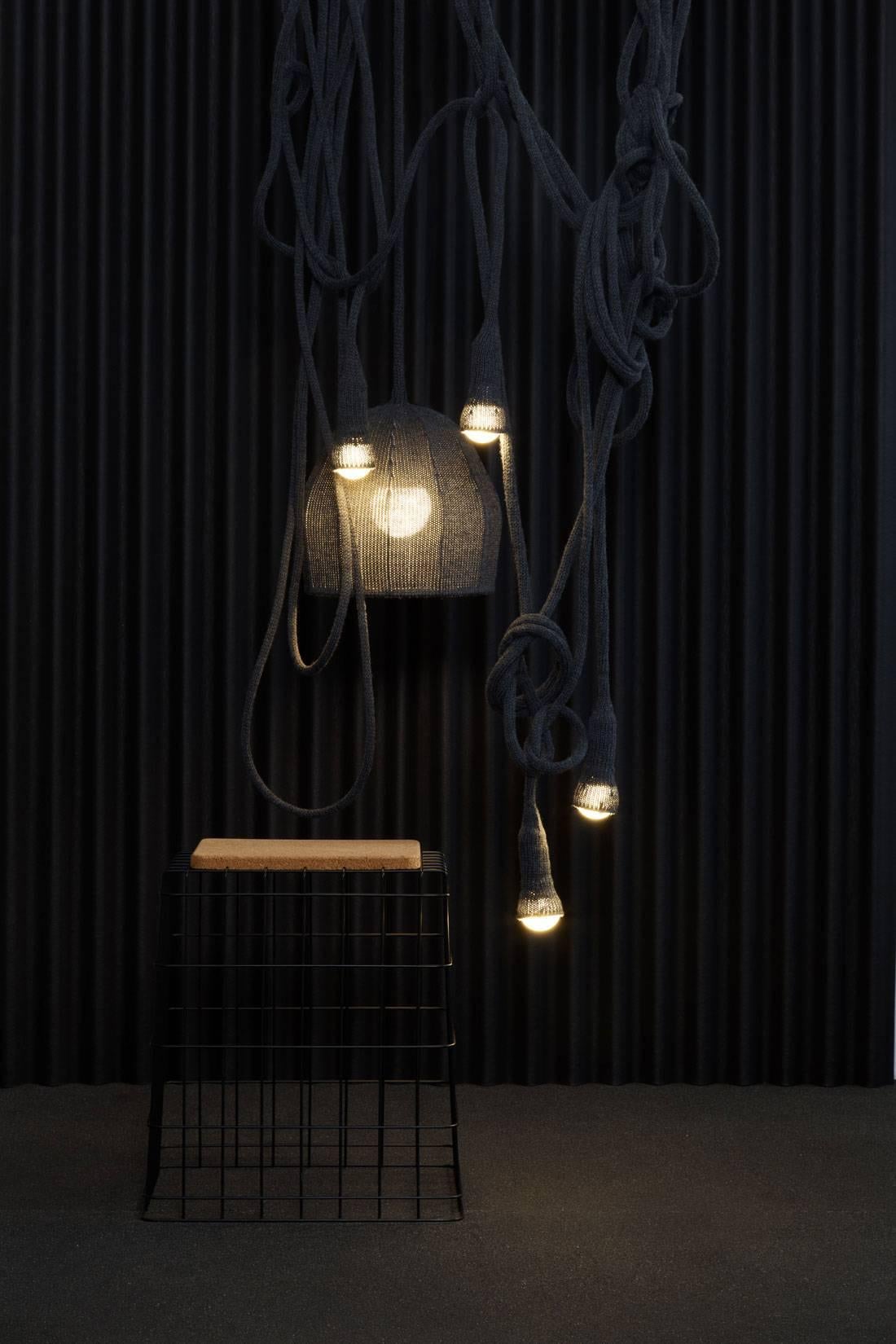 Minimalist 21st Century Contemporary Design, Ray Merino Wool Knitted Light in Graphit For Sale