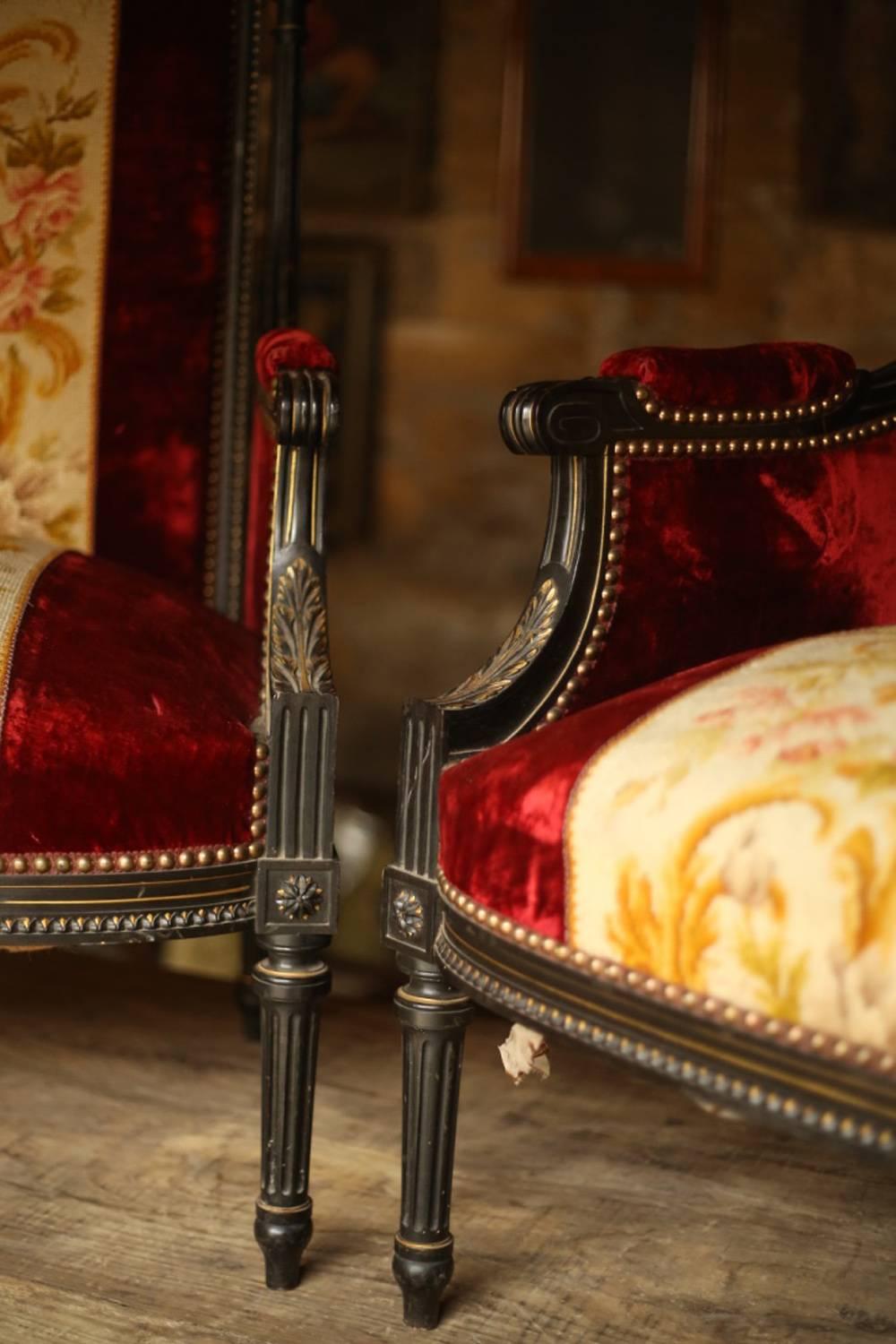 Great Britain (UK) Gorgeous Pair of Velvet Upholstered Throne Chairs