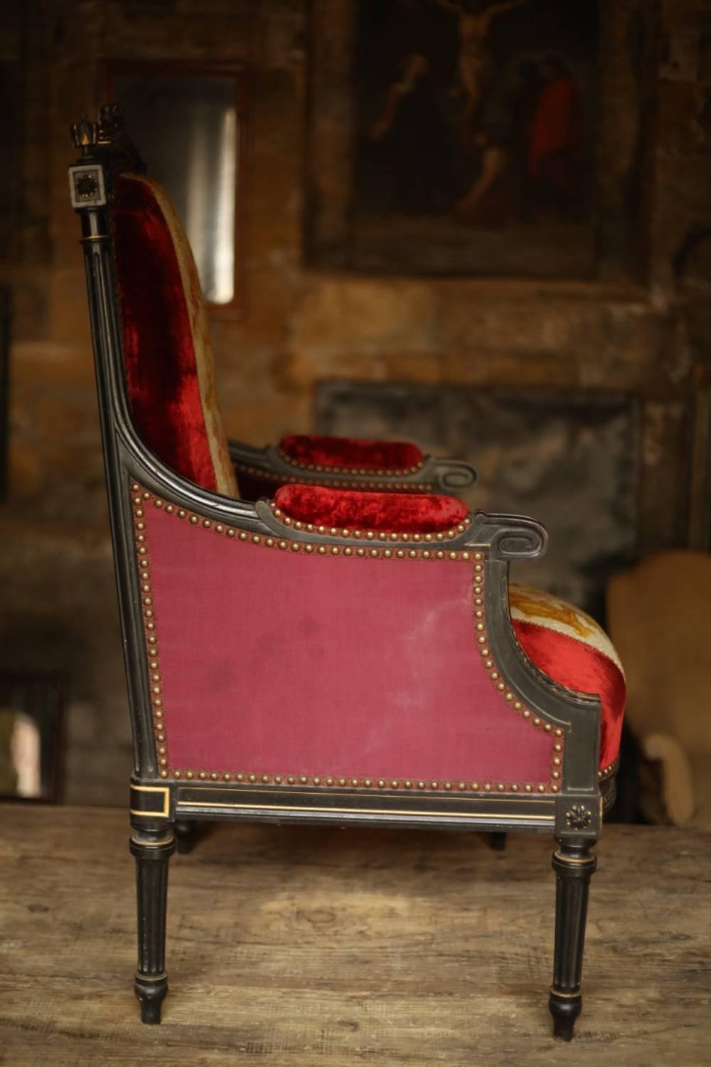 Aesthetic Movement Gorgeous Pair of Velvet Upholstered Throne Chairs