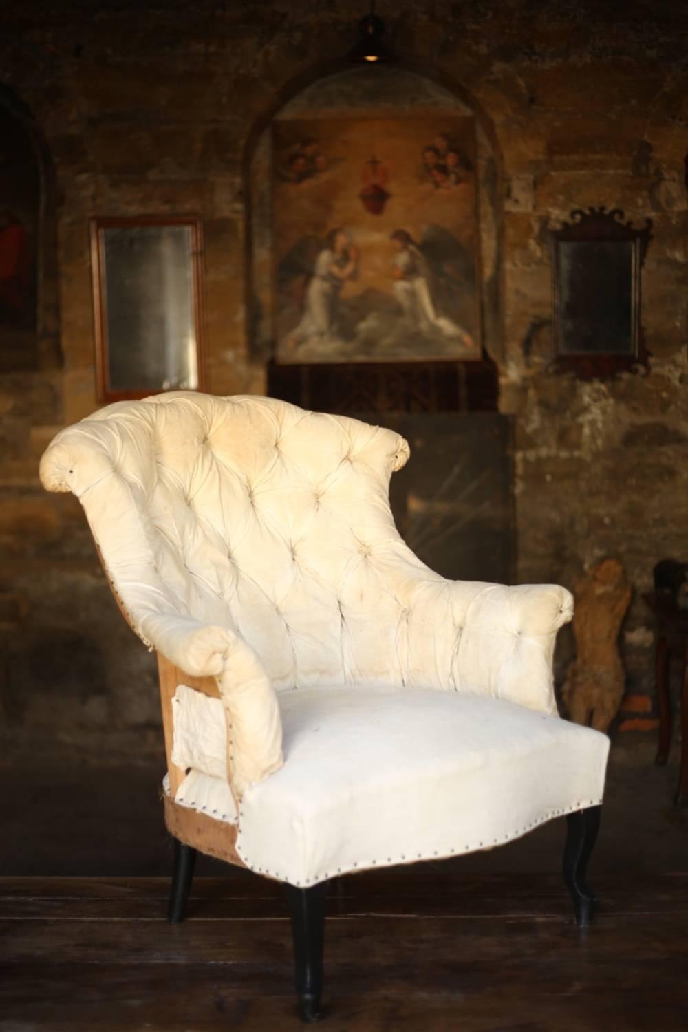 Pair of 19th Century Napoleon III High Backed Buttoned Armchairs In Excellent Condition In Tadcaster, GB