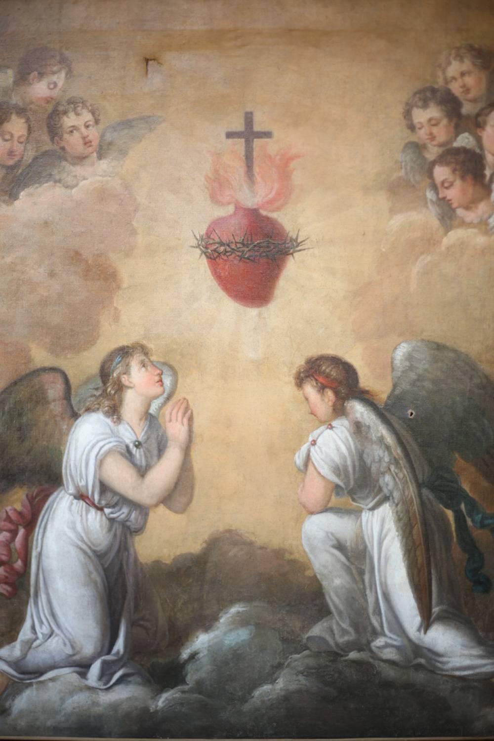 Large 18th-19th Century Oil on Canvas Sacred Heart 3