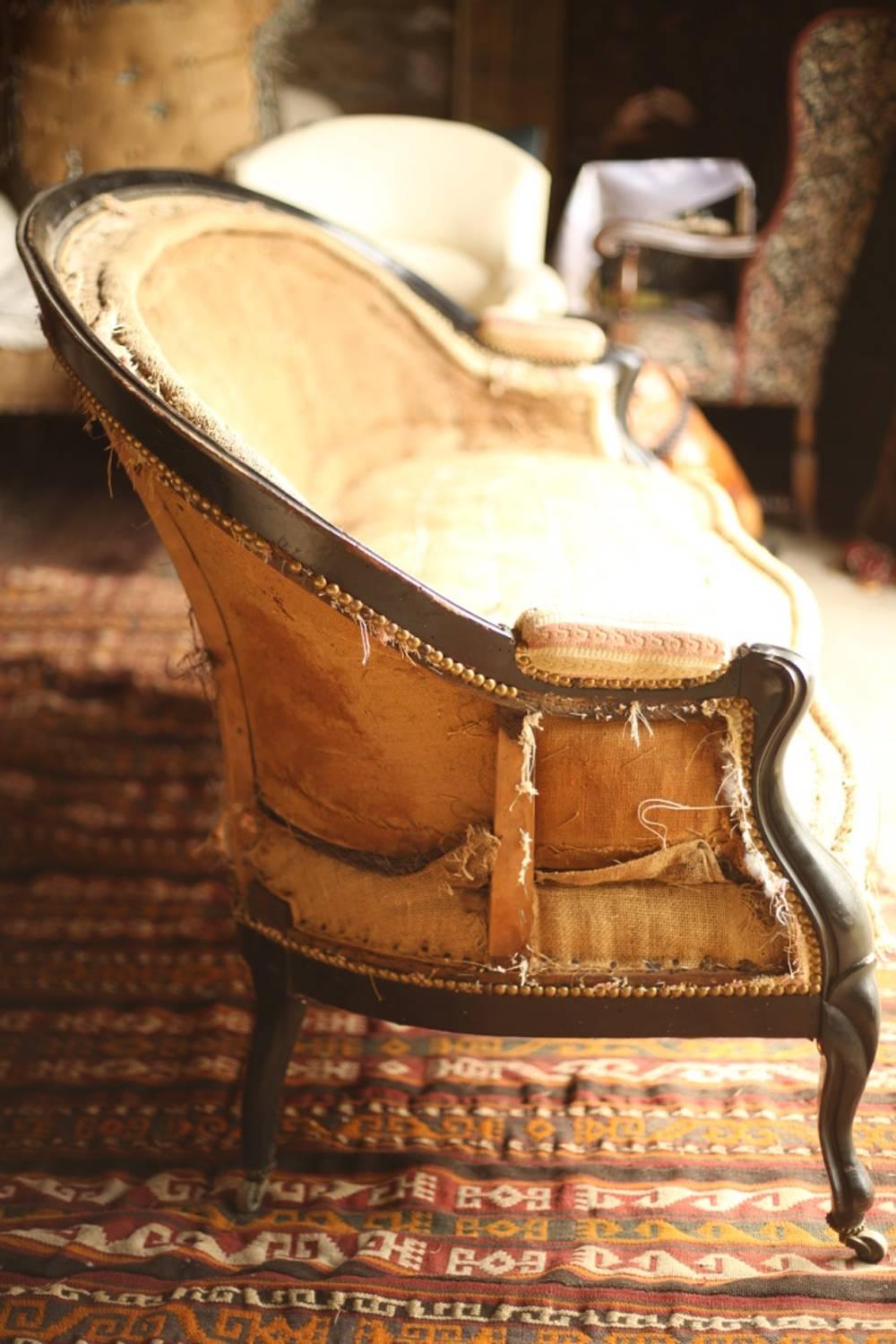 19th Century Napoleon III Ebonized Six Legged Sofa 1