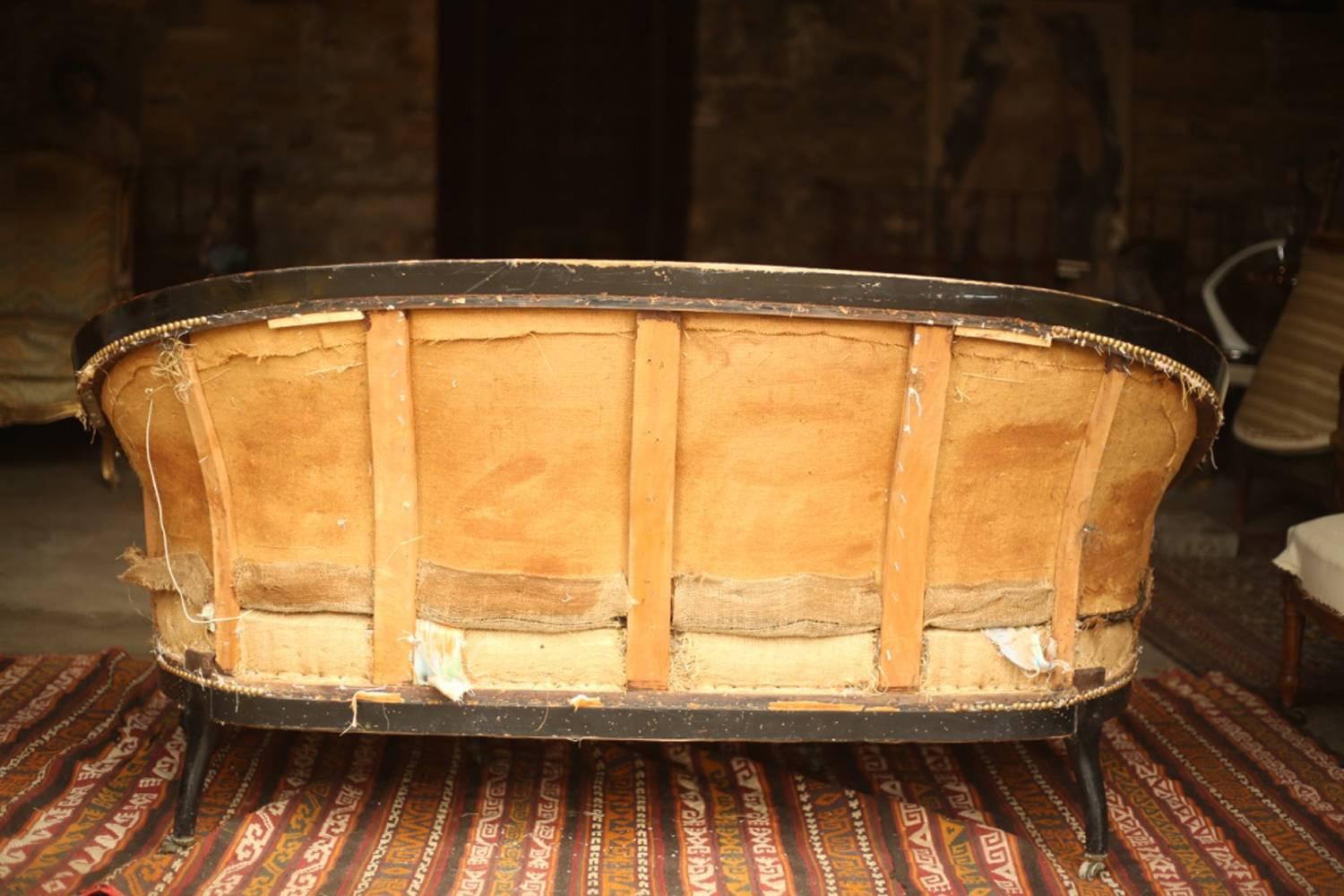 19th Century Napoleon III Ebonized Six Legged Sofa 3