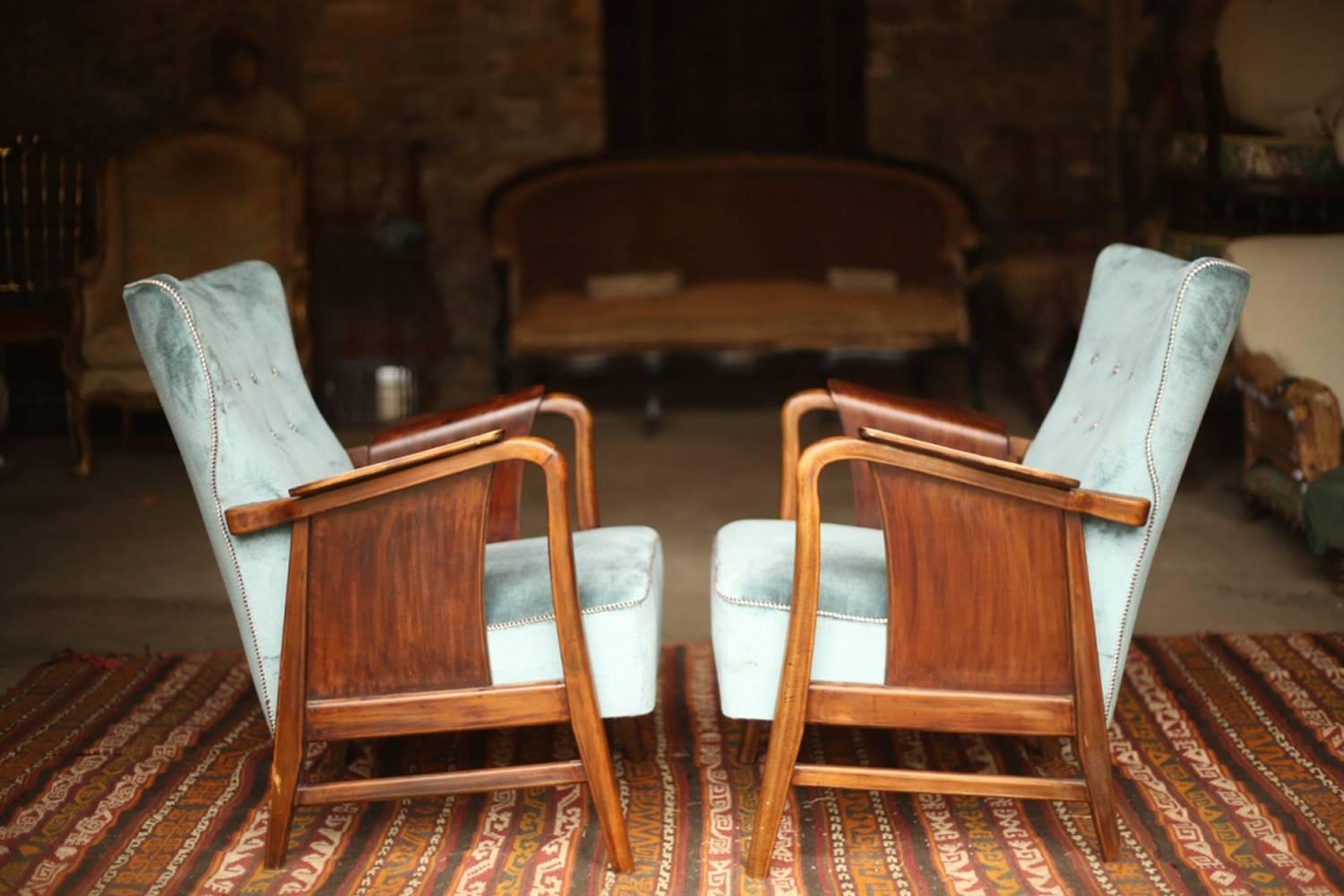 Mid-Century Modern Pair of Fully Reupholstered Midcentury Danish Armchairs